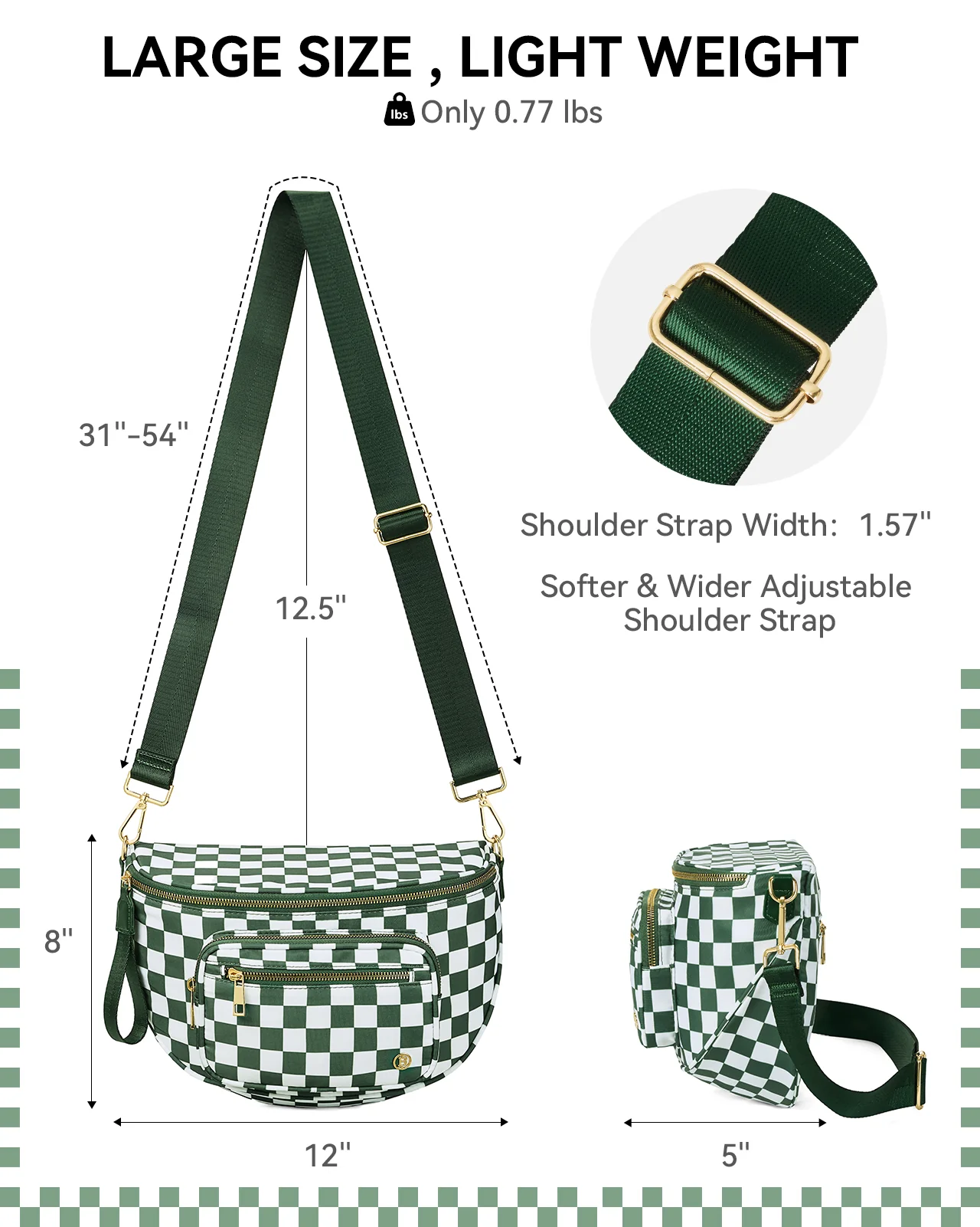 NOVA Checkered Leather Bum & Crossbody Bag – RFID Protected - Image 4