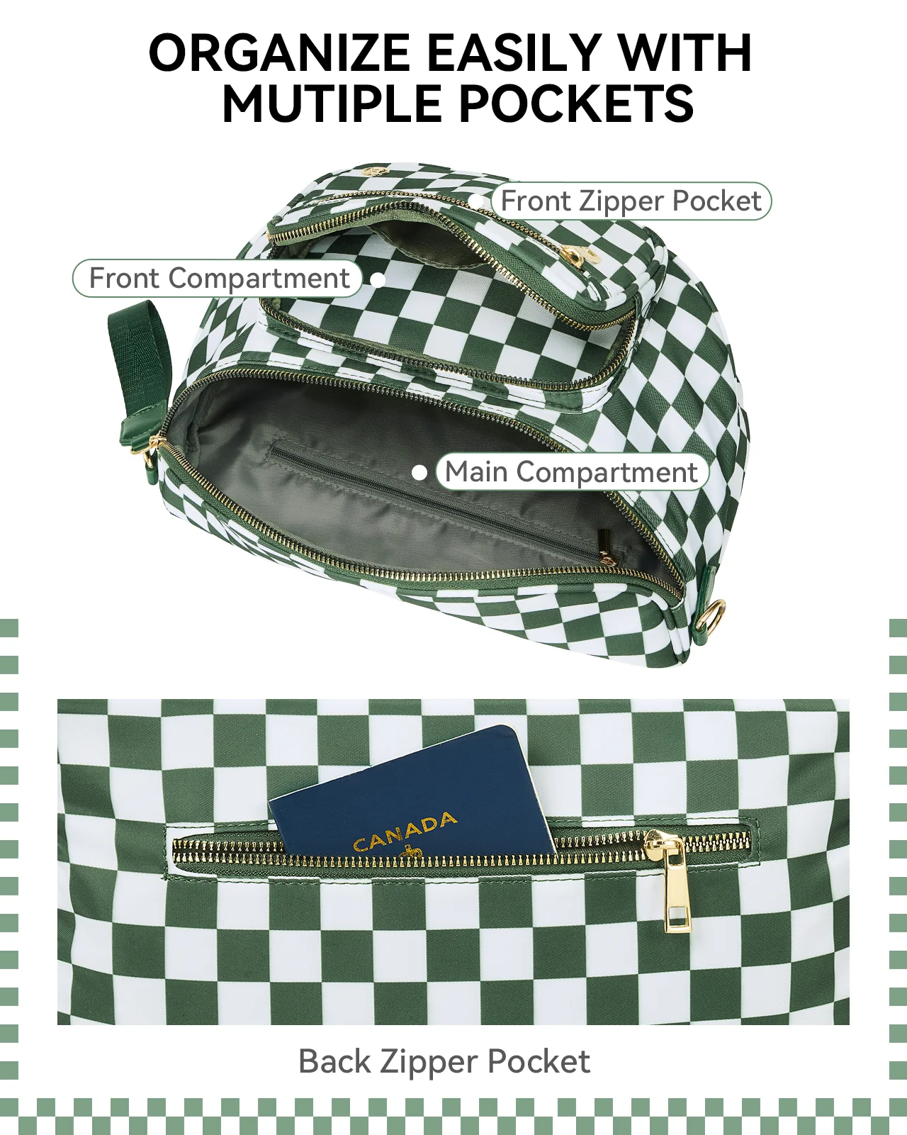 NOVA Checkered Leather Bum & Crossbody Bag – RFID Protected - Image 5