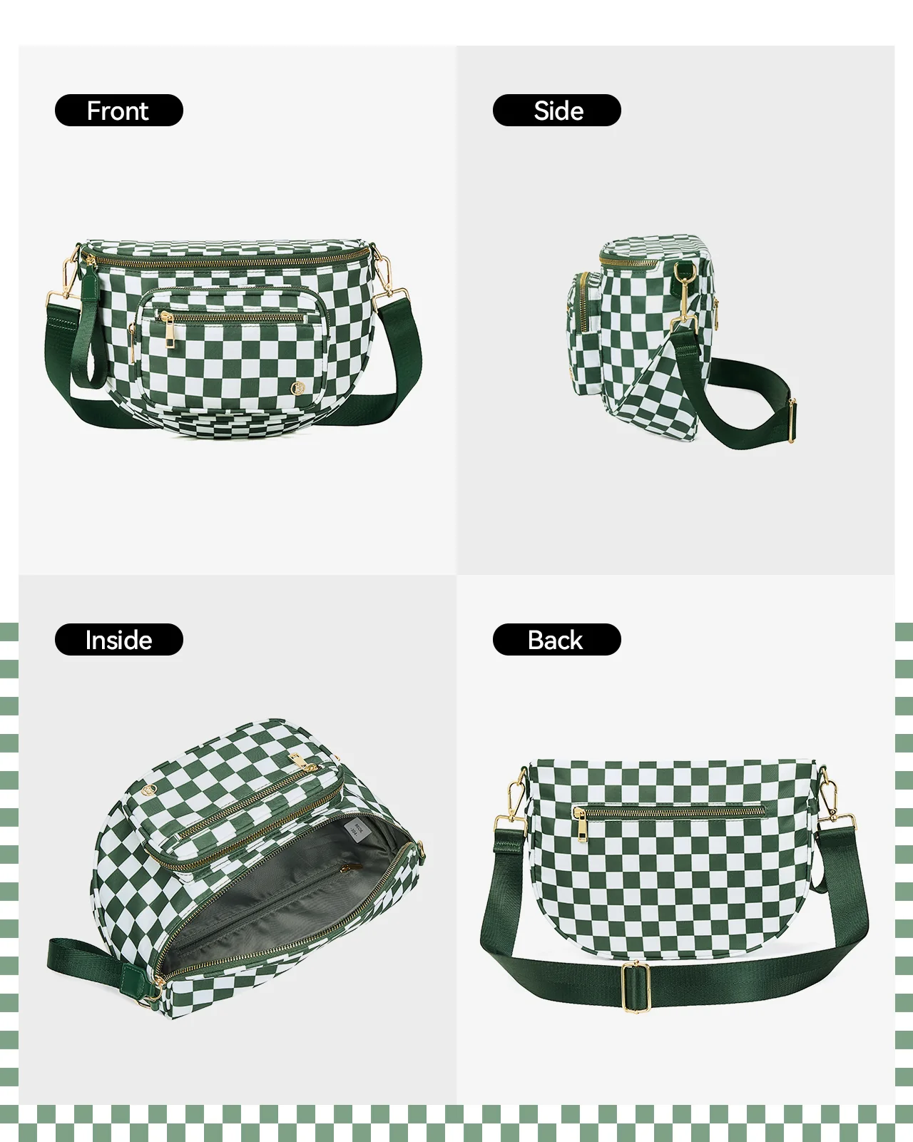 NOVA Checkered Leather Bum & Crossbody Bag – RFID Protected - Image 8