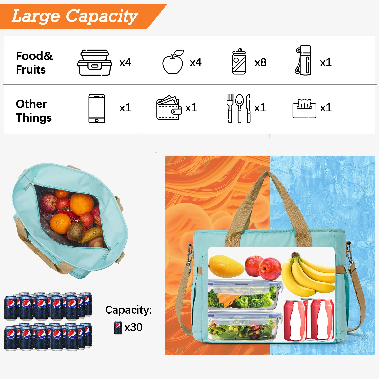 Insulated Soft Cooler Bag 13L Large Lunch Bag - Image 21