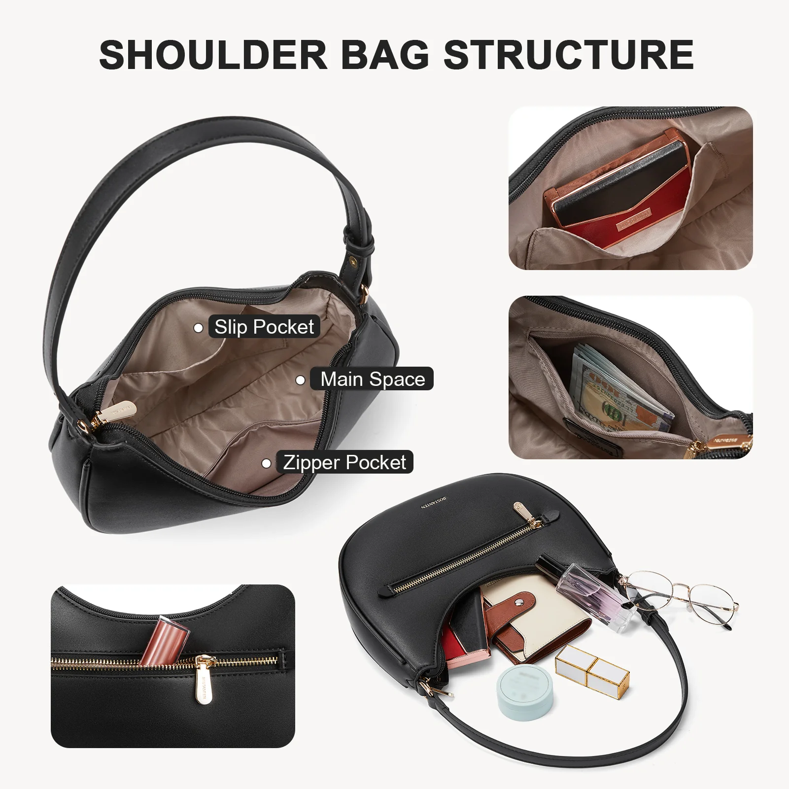 Kweli Crescent Shoulder Bag with Zip Pocket - Image 12