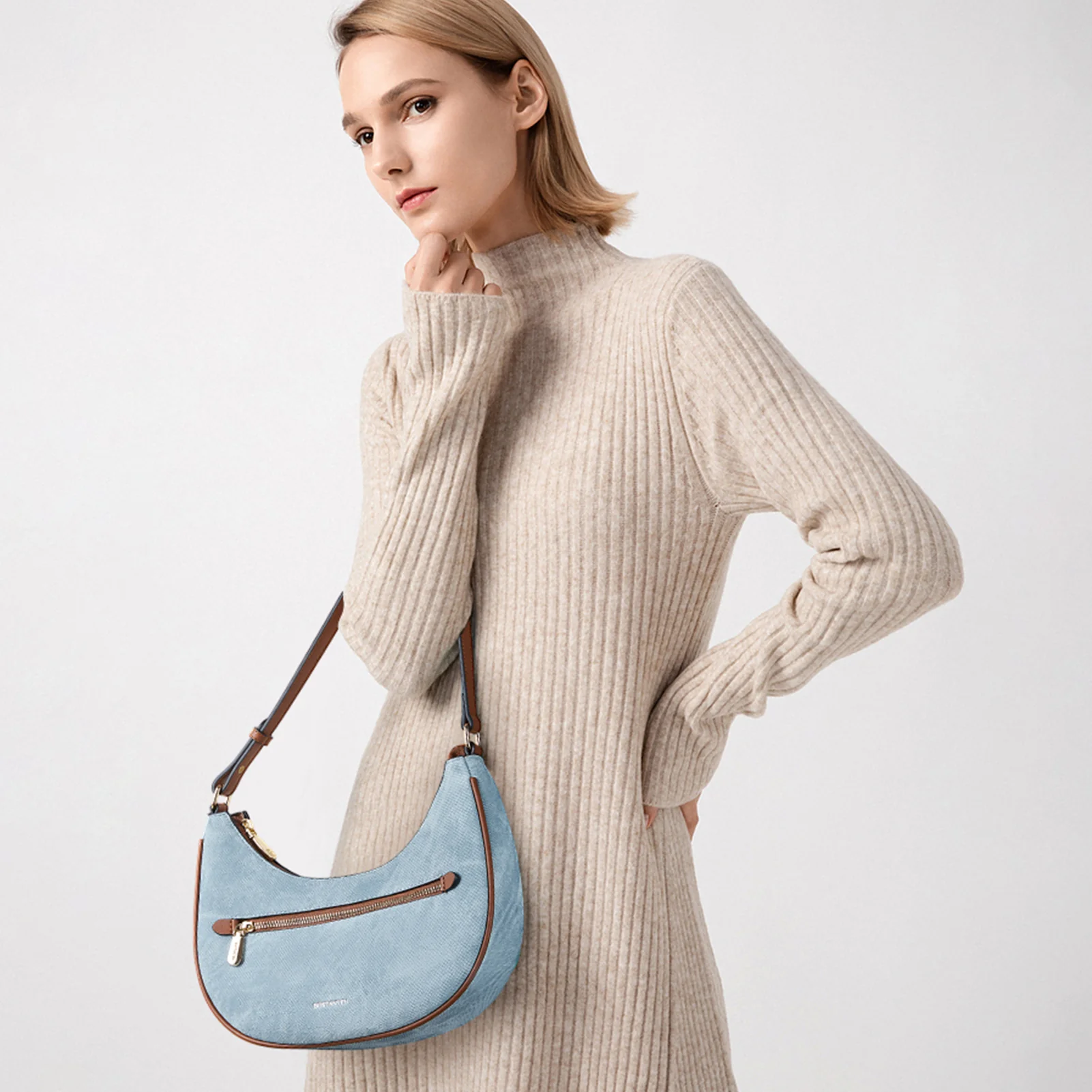 Kweli Crescent Shoulder Bag with Zip Pocket - Image 16