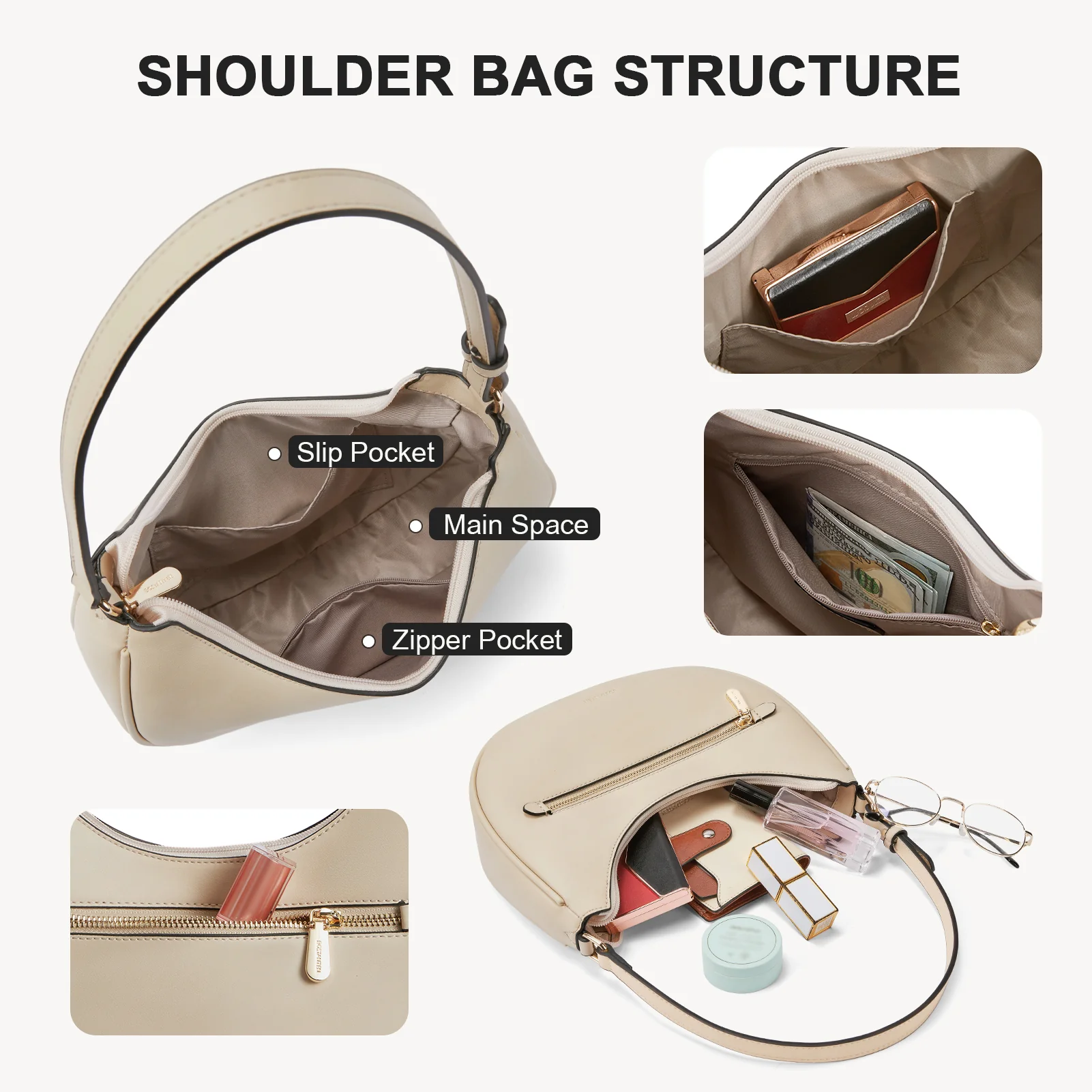Kweli Crescent Shoulder Bag with Zip Pocket - Image 26