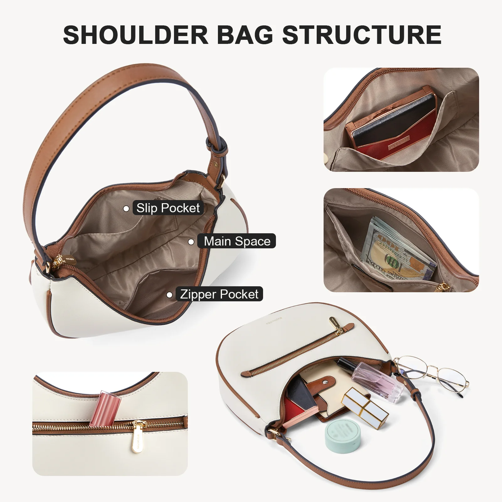 Kweli Crescent Shoulder Bag with Zip Pocket - Image 5