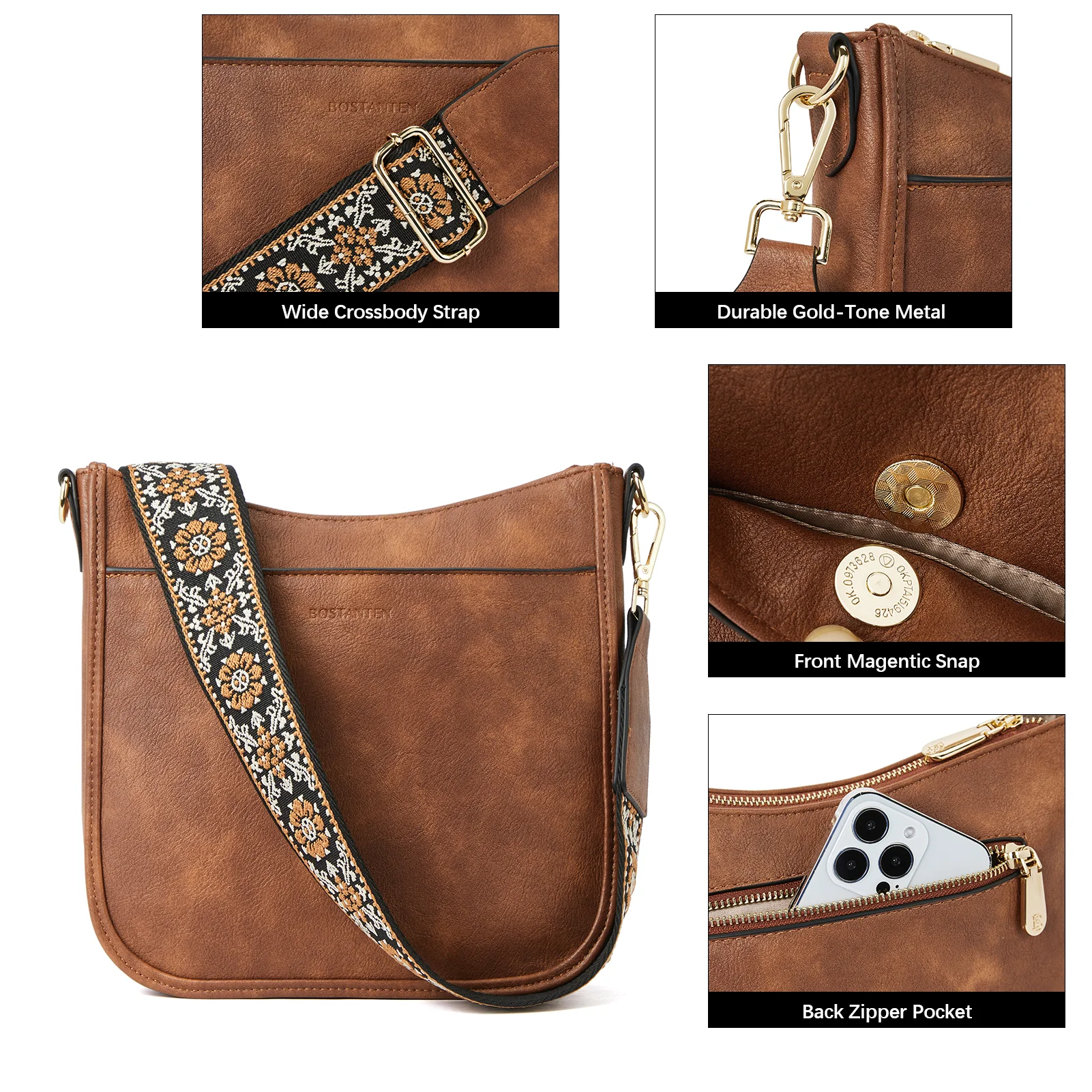 Lotty Floral Embroidered Leather Tote with Shoulder Strap - Image 10