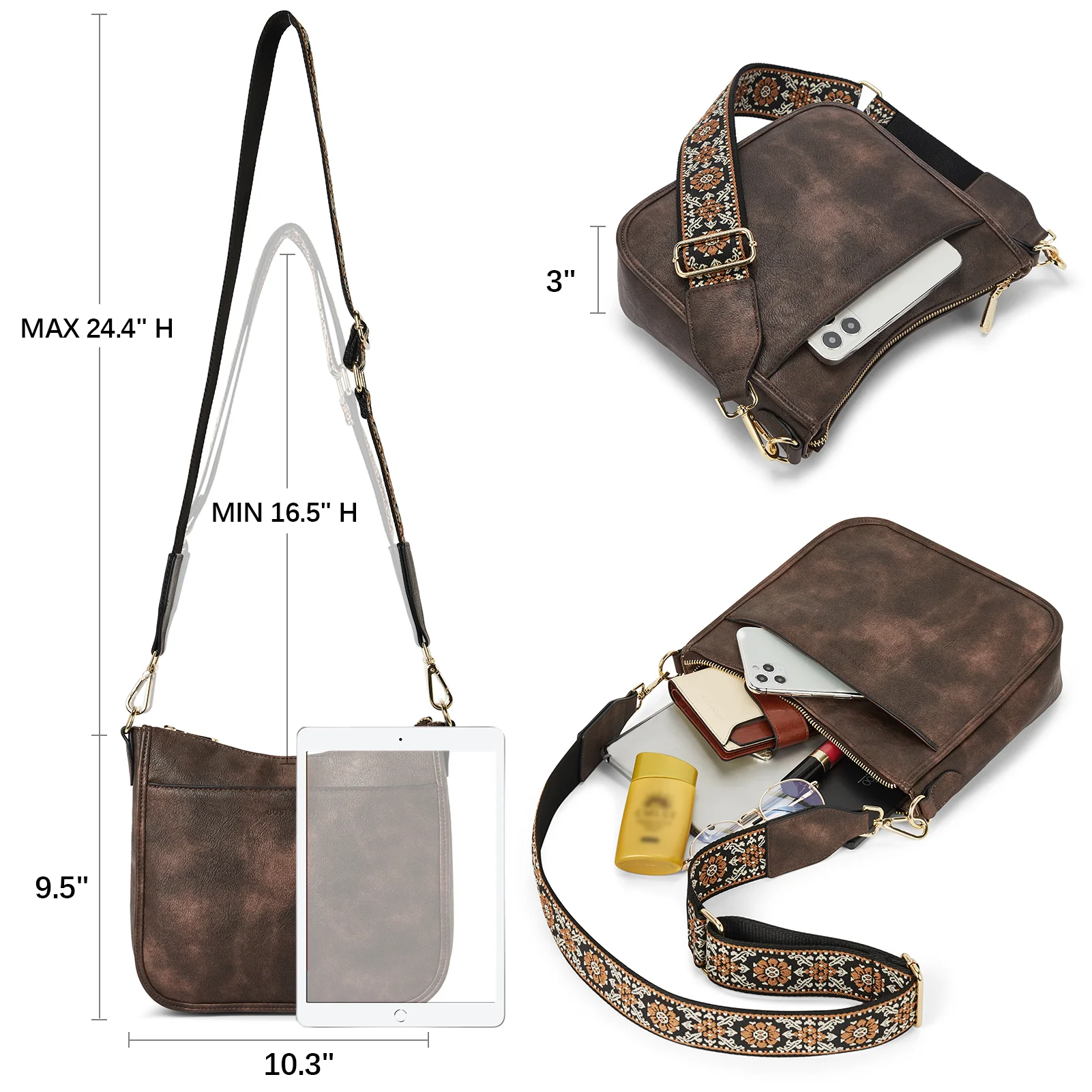 Lotty Floral Embroidered Leather Tote with Shoulder Strap - Image 14