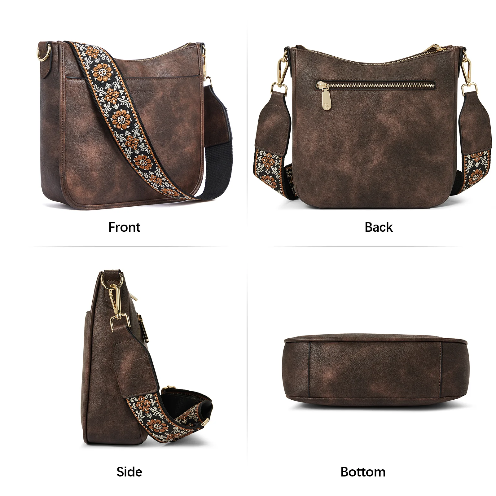 Lotty Floral Embroidered Leather Tote with Shoulder Strap - Image 15