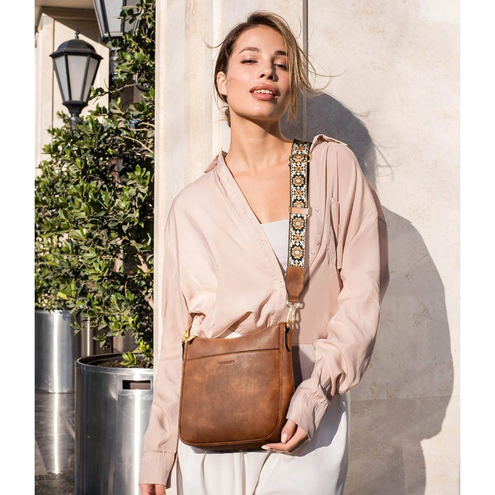 Lotty Floral Embroidered Leather Tote with Shoulder Strap - Image 8