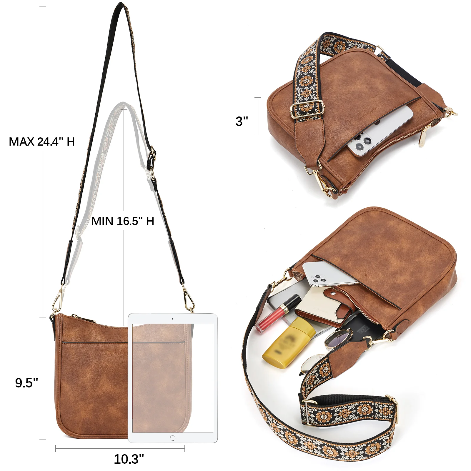 Lotty Floral Embroidered Leather Tote with Shoulder Strap - Image 9