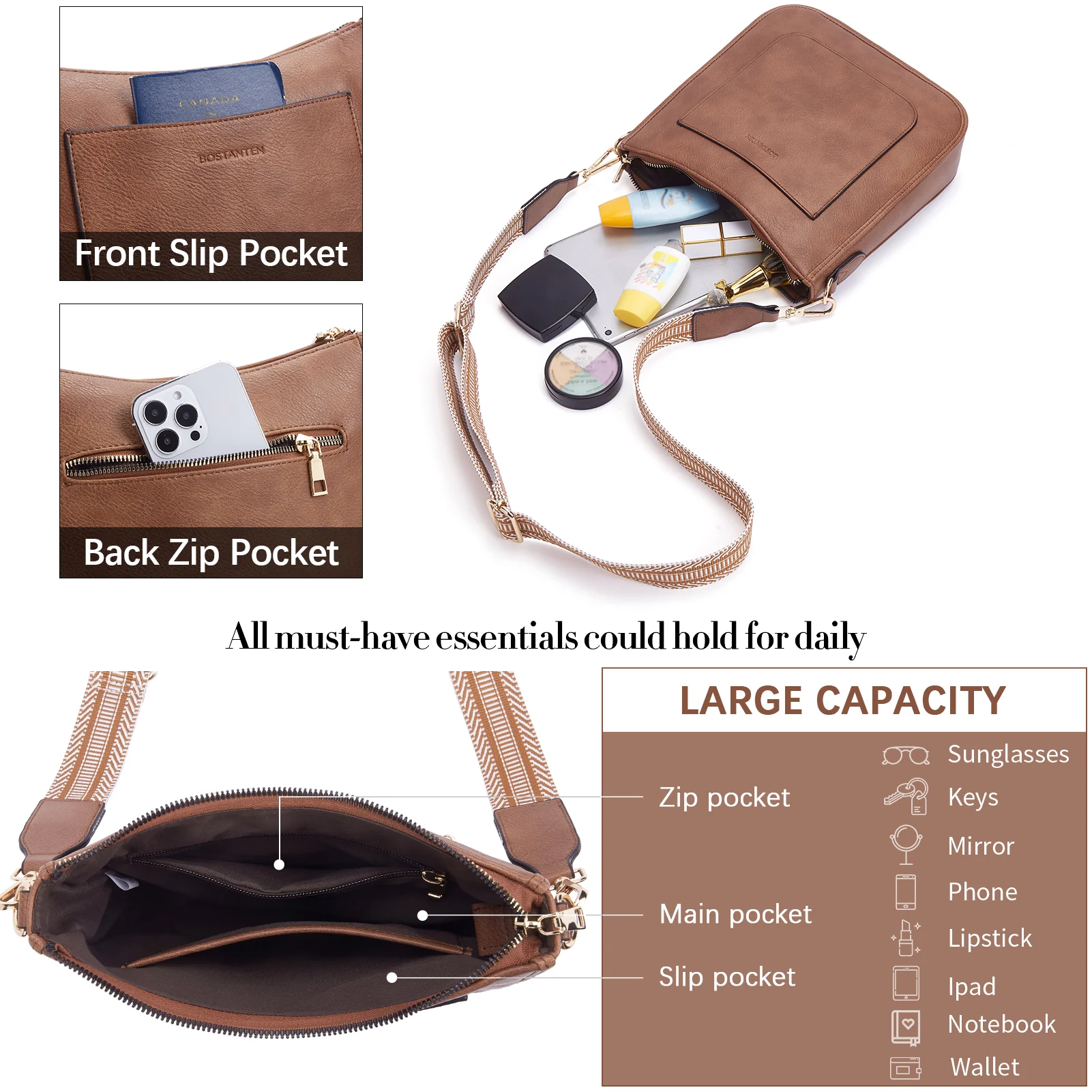 Nola Reversible Boho Straps Vegan Leather Hobo Handbags - Image 15