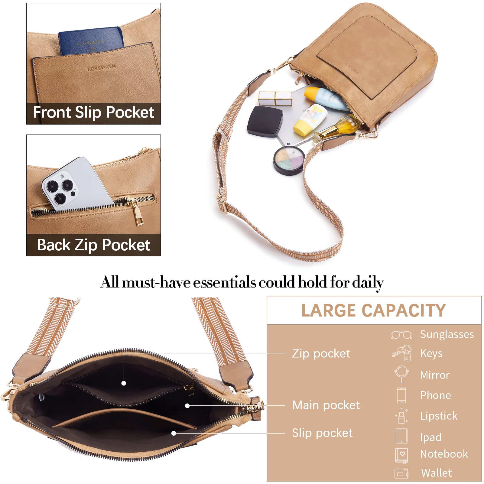 Nola Reversible Boho Straps Vegan Leather Hobo Handbags - Image 32