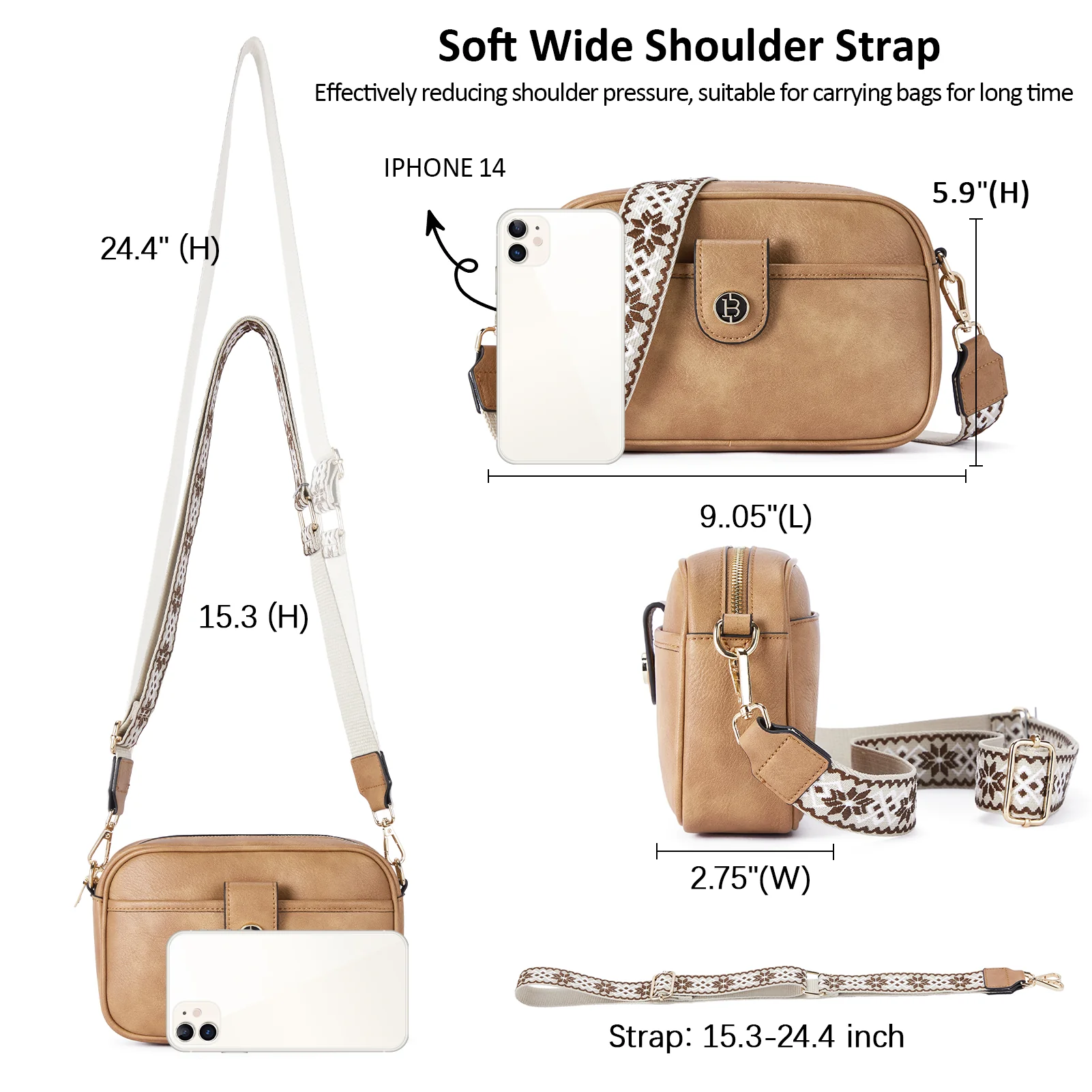 BOSTANTEN Crossbody Bags for Women Vegan Leather Purse Shoulder Handbags with Wide Strap - Image 11