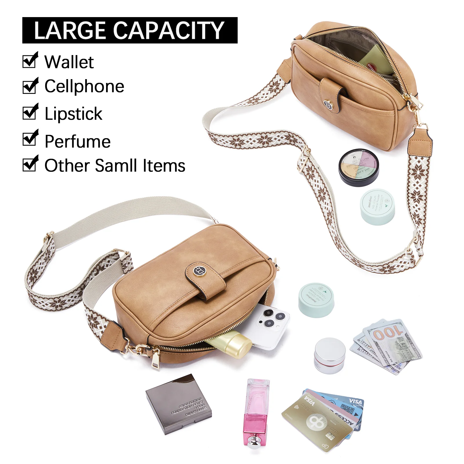BOSTANTEN Crossbody Bags for Women Vegan Leather Purse Shoulder Handbags with Wide Strap - Image 16