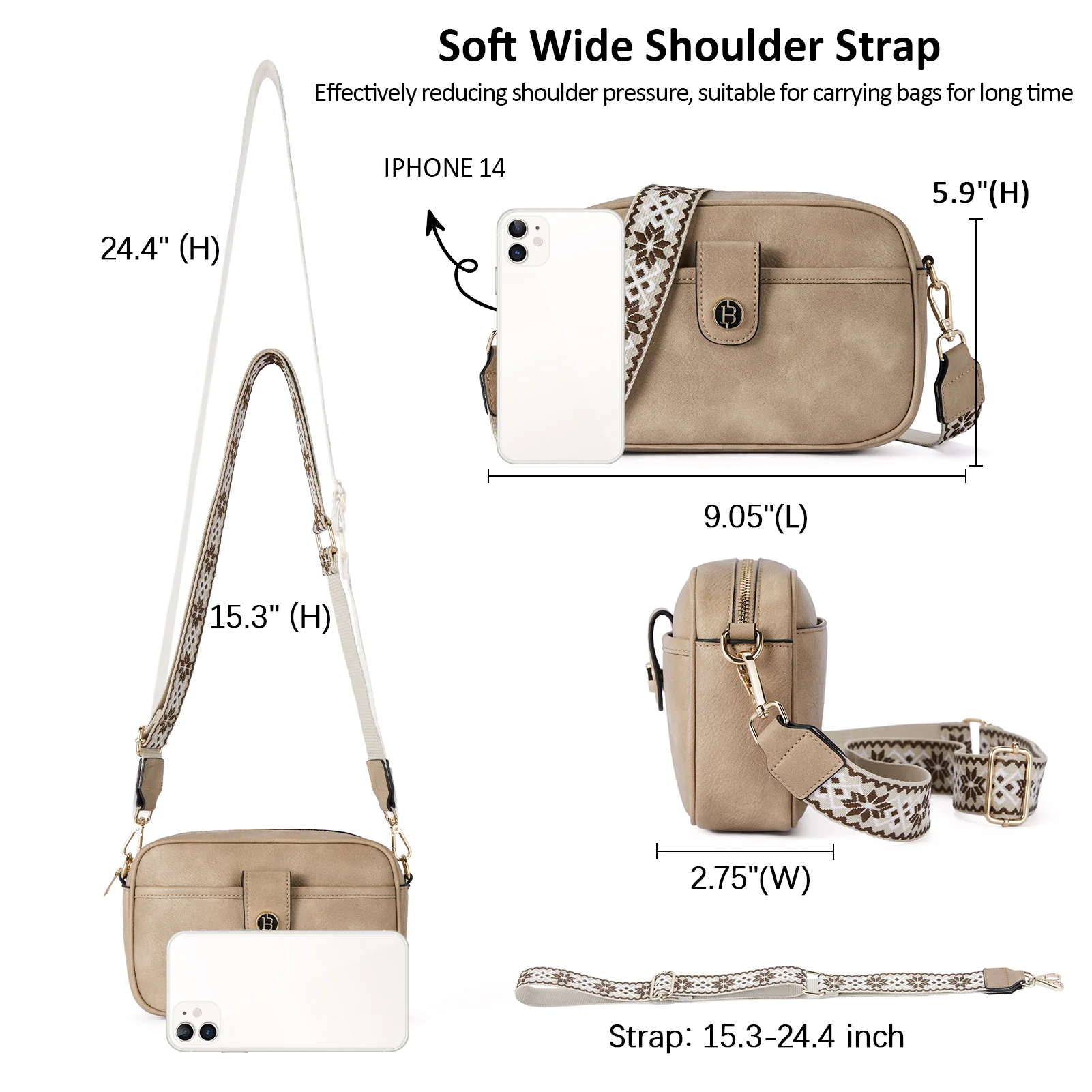 BOSTANTEN Crossbody Bags for Women Vegan Leather Purse Shoulder Handbags with Wide Strap - Image 3