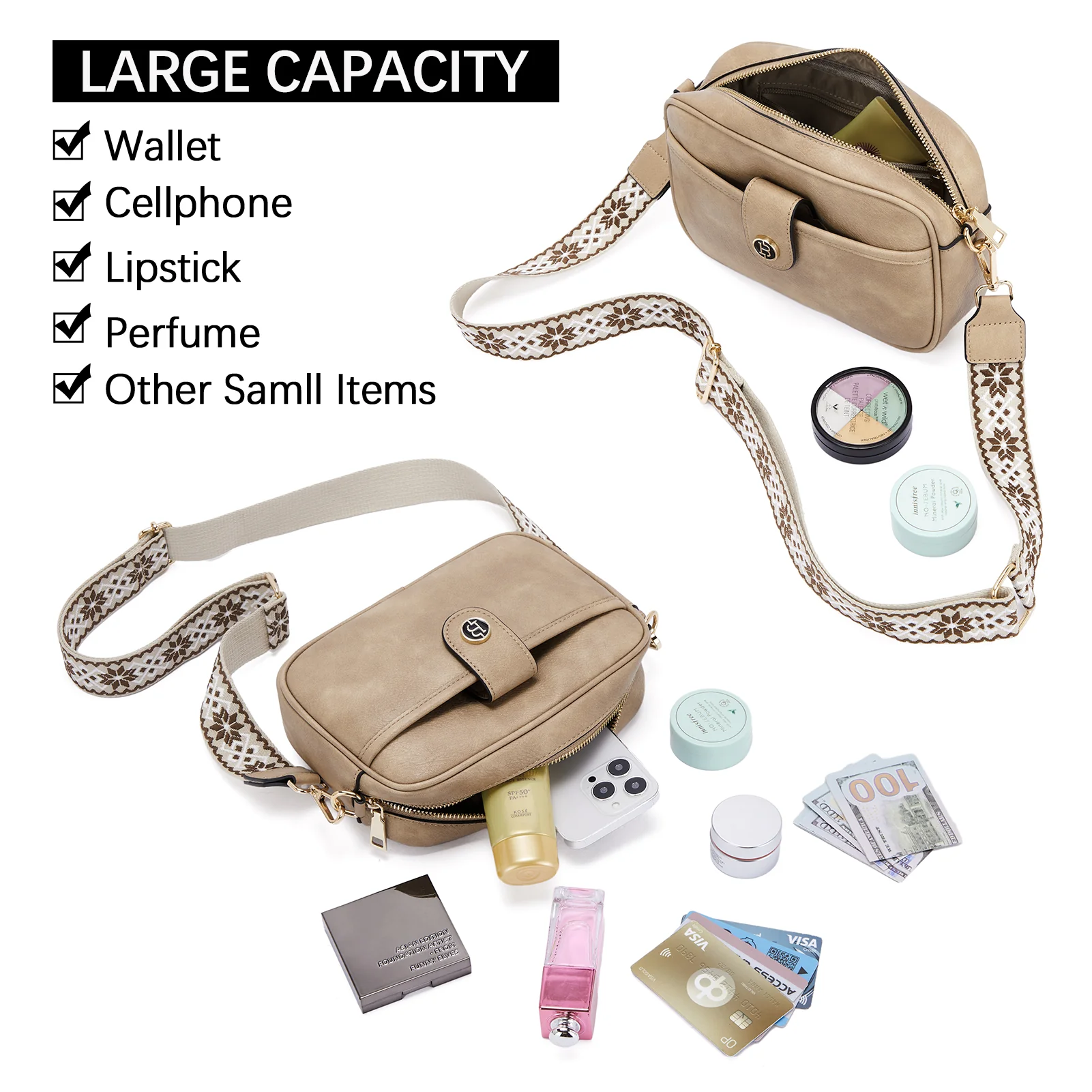 BOSTANTEN Crossbody Bags for Women Vegan Leather Purse Shoulder Handbags with Wide Strap - Image 8