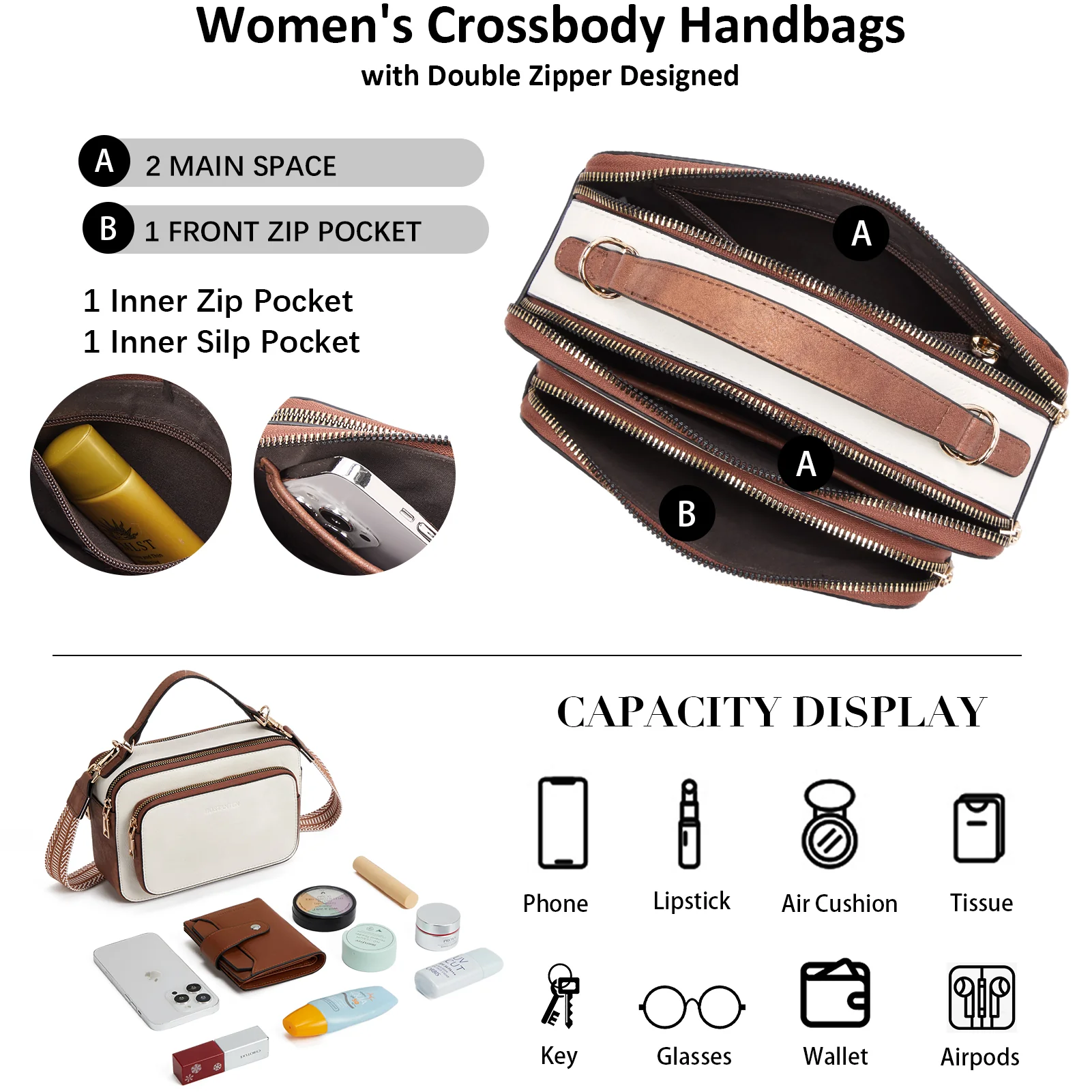 Crossbody Bags for Women Vegan Leather Purse Shoulder Handbags with Wide Strap - Image 5