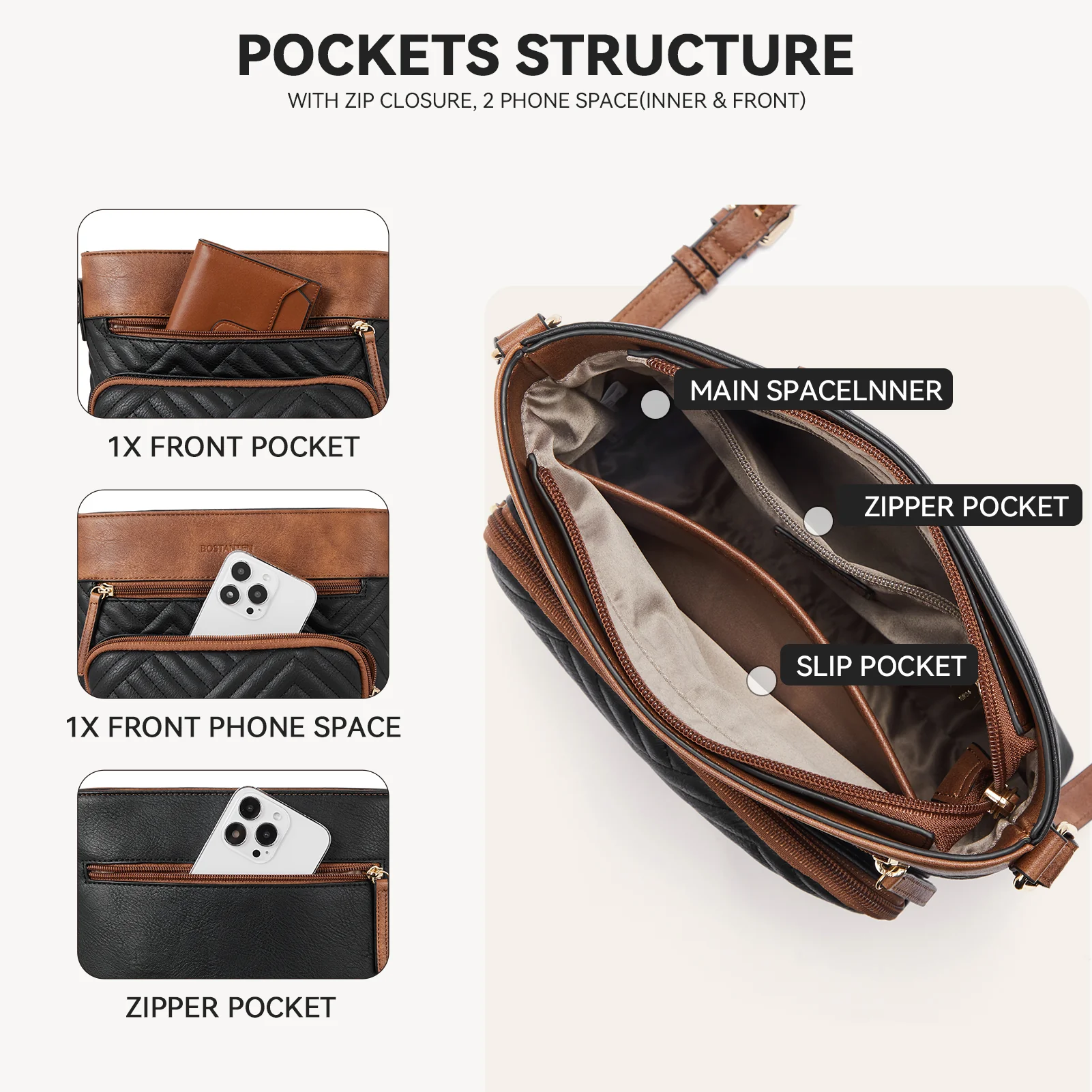 LOTTY Multi-Pocket Quilted Heart Crossbody Bag for Women - Image 10