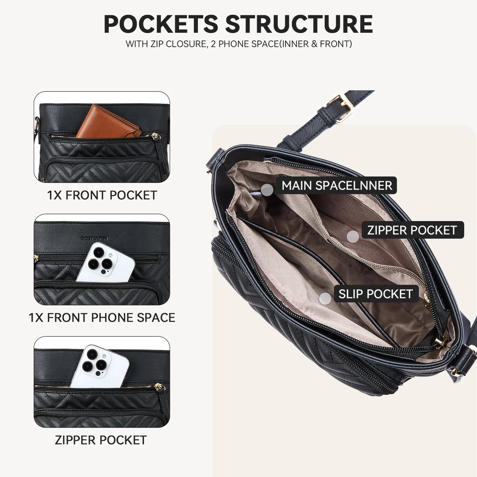 LOTTY Multi-Pocket Quilted Heart Crossbody Bag for Women - Image 24