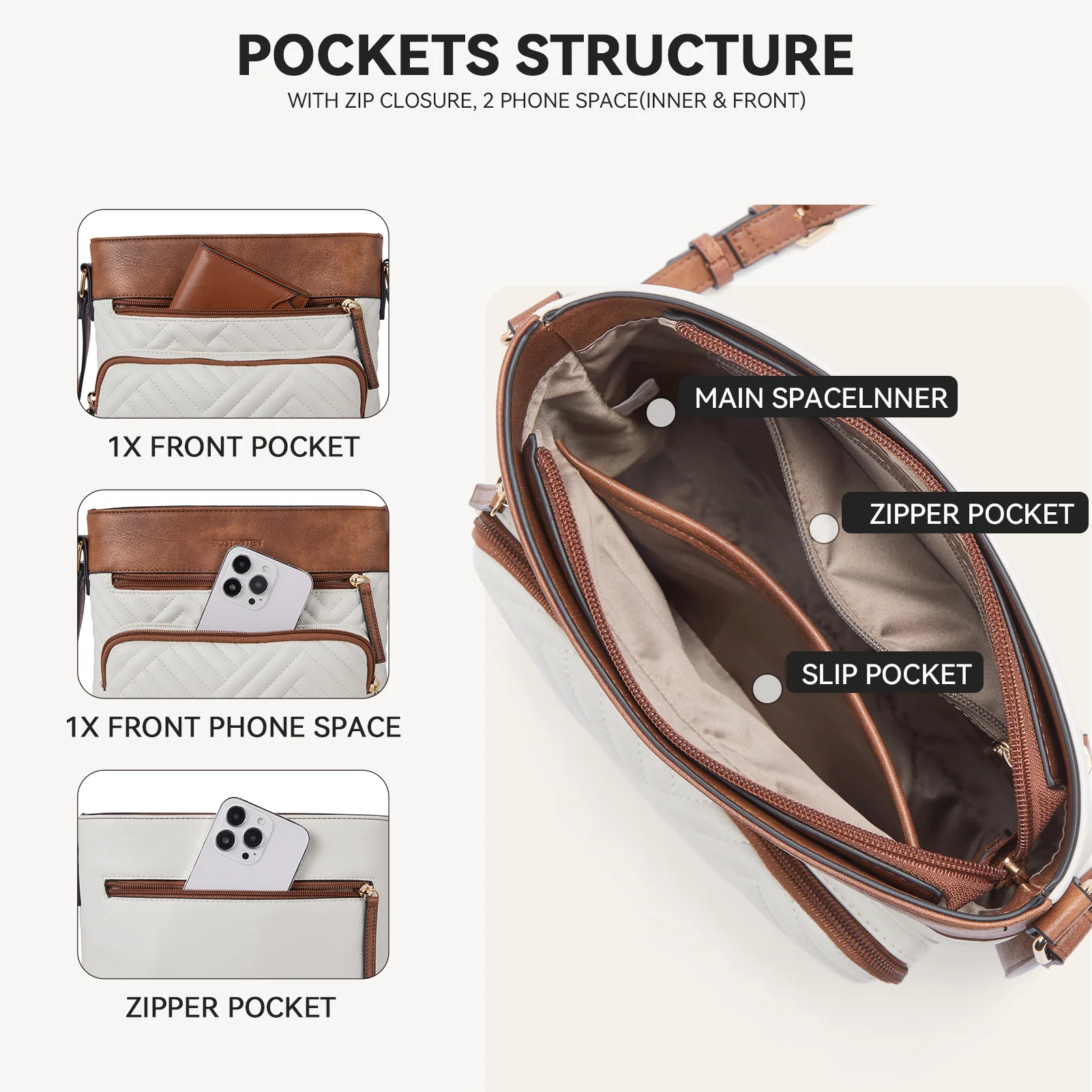LOTTY Multi-Pocket Quilted Heart Crossbody Bag for Women - Image 3