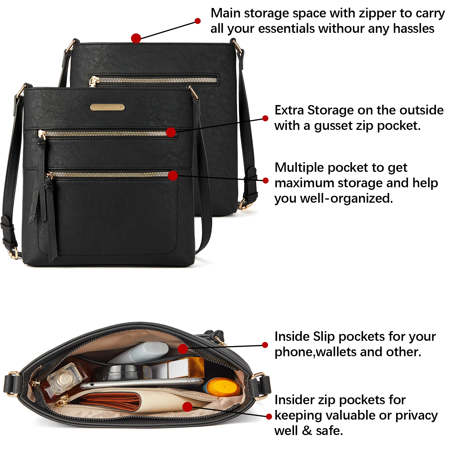 Lotty Chic and Versatile Vegan Leather Casual Satchel Bag - Crossbody Shoulder Bag Purse - Image 13