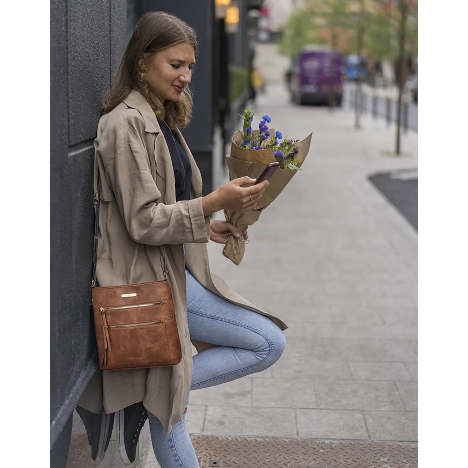 Lotty Chic and Versatile Vegan Leather Casual Satchel Bag - Crossbody Shoulder Bag Purse - Image 15