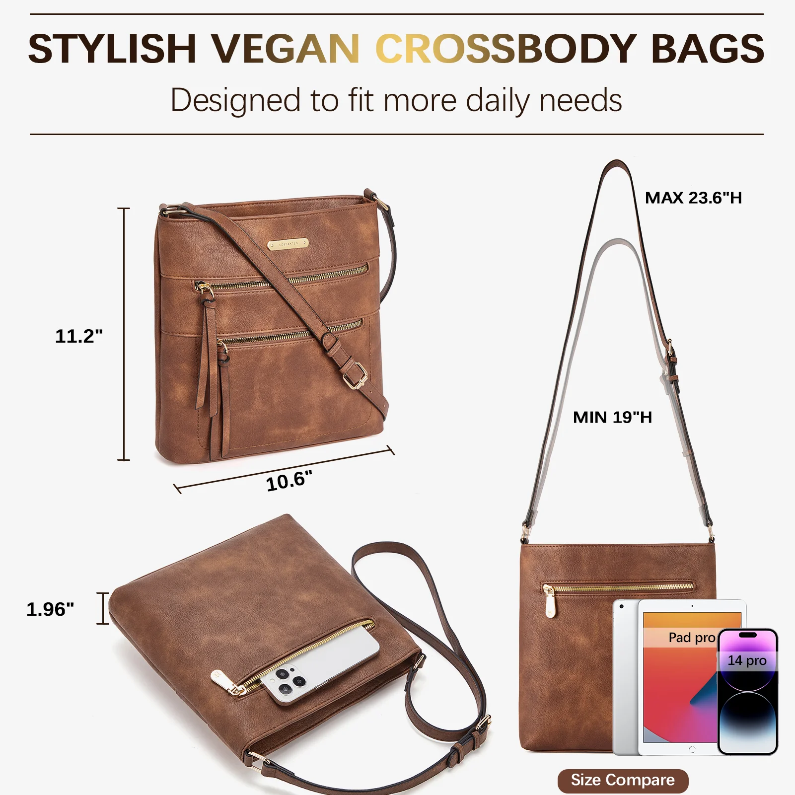 Lotty Chic and Versatile Vegan Leather Casual Satchel Bag - Crossbody Shoulder Bag Purse - Image 16
