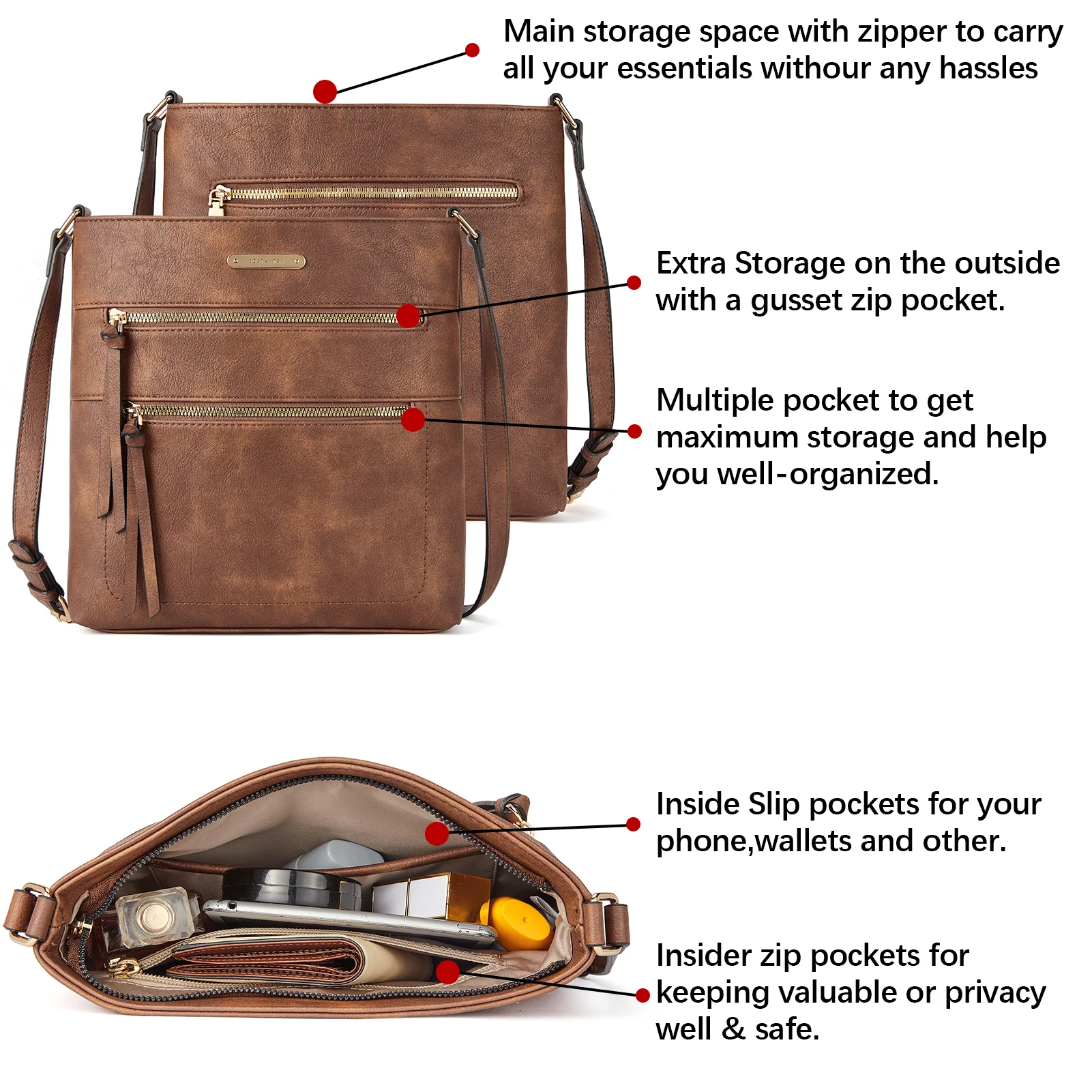 Lotty Chic and Versatile Vegan Leather Casual Satchel Bag - Crossbody Shoulder Bag Purse - Image 18