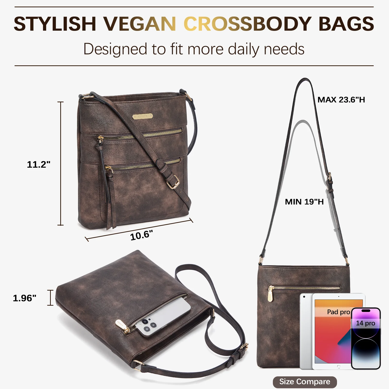 Lotty Chic and Versatile Vegan Leather Casual Satchel Bag - Crossbody Shoulder Bag Purse - Image 4