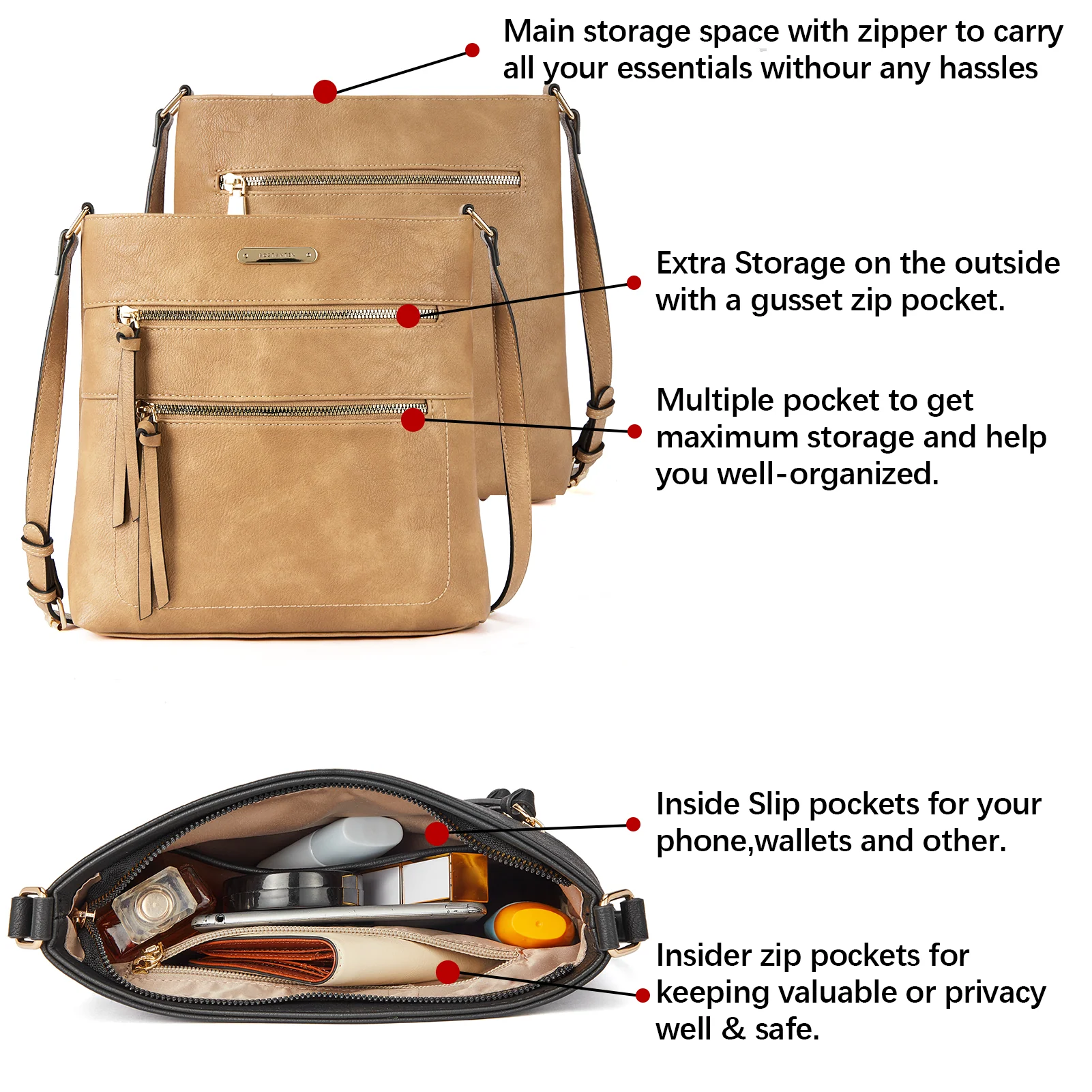 Lotty Chic and Versatile Vegan Leather Casual Satchel Bag - Crossbody Shoulder Bag Purse - Image 43