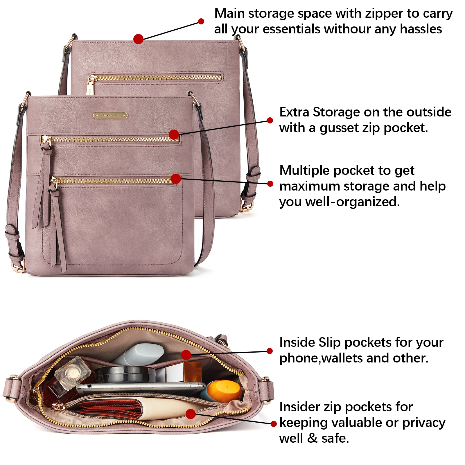 Lotty Chic and Versatile Vegan Leather Casual Satchel Bag - Crossbody Shoulder Bag Purse - Image 48
