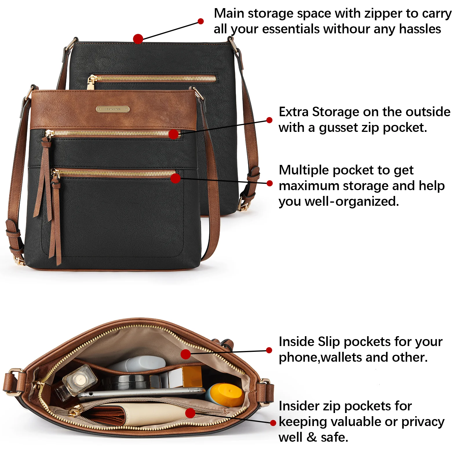 Lotty Chic and Versatile Vegan Leather Casual Satchel Bag - Crossbody Shoulder Bag Purse - Image 56