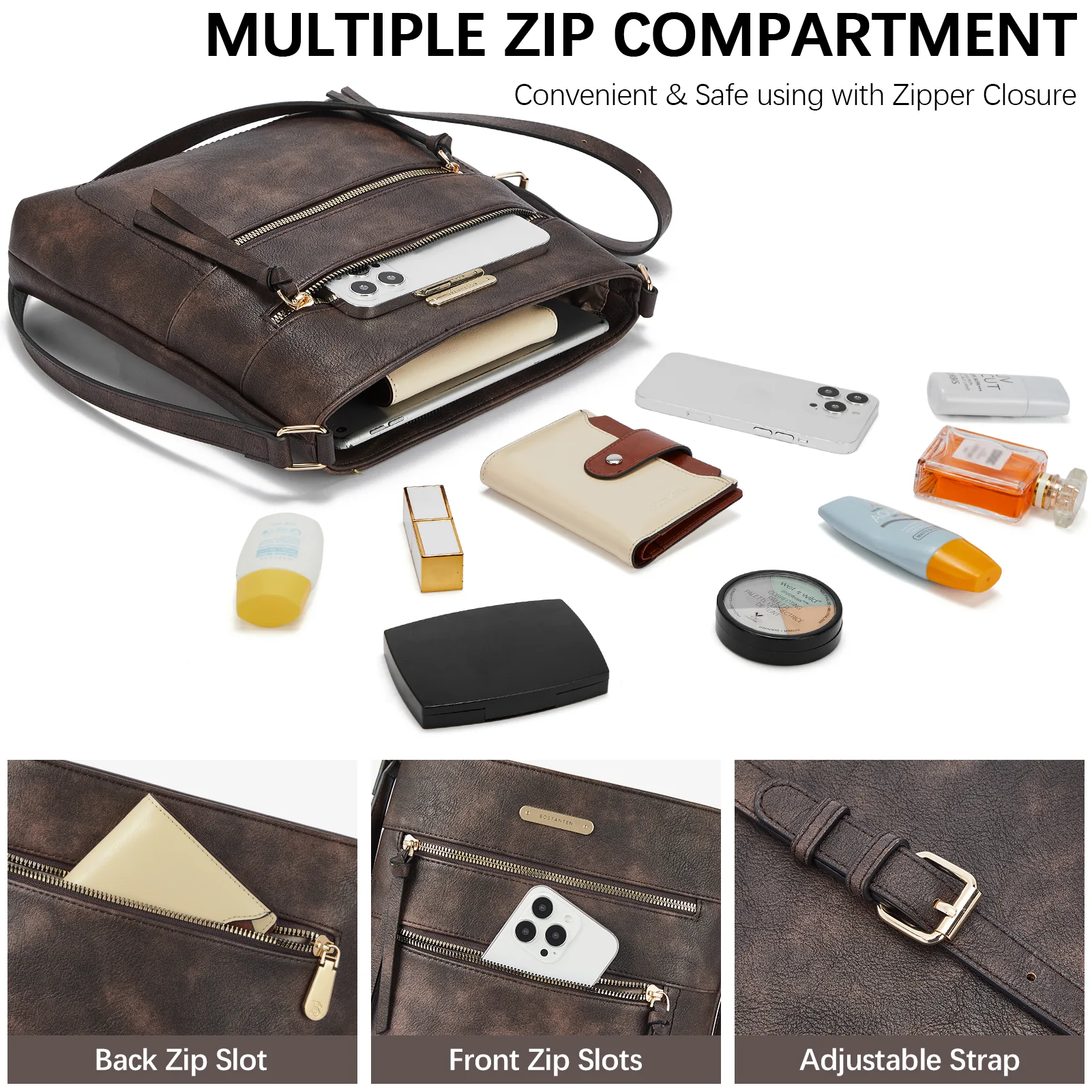 Lotty Chic and Versatile Vegan Leather Casual Satchel Bag - Crossbody Shoulder Bag Purse - Image 6