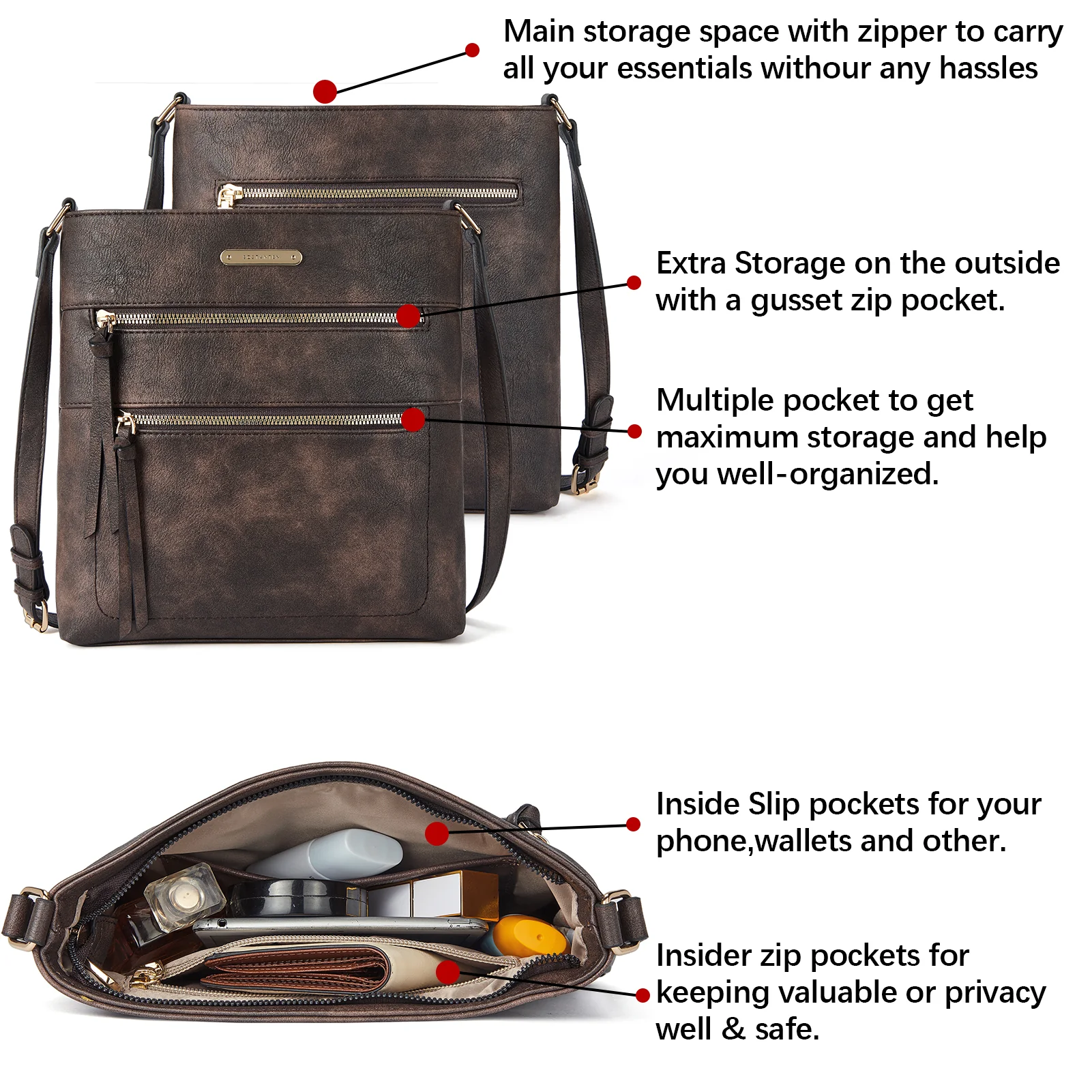 Lotty Chic and Versatile Vegan Leather Casual Satchel Bag - Crossbody Shoulder Bag Purse - Image 7