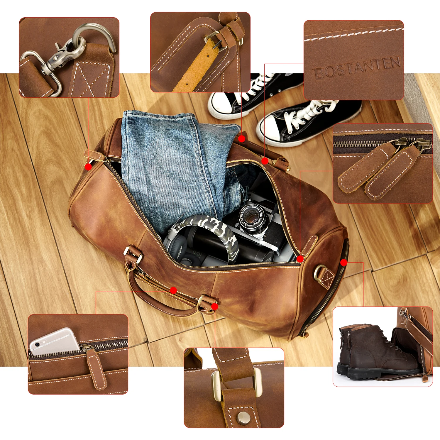 Vixen Large Leather Duffle Bag for the Modern Traveller - Image 8