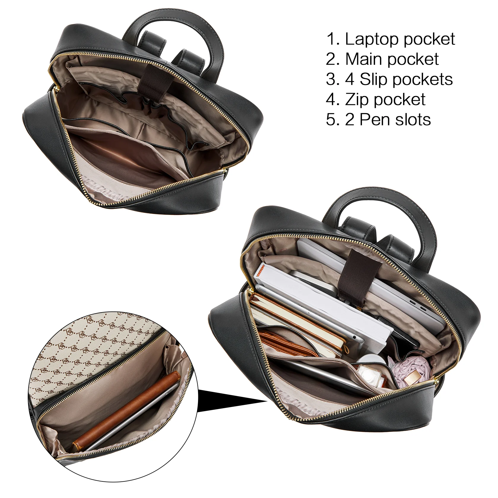 Baish Nappa Pattern Italian Leather Backpack for Women - Image 11