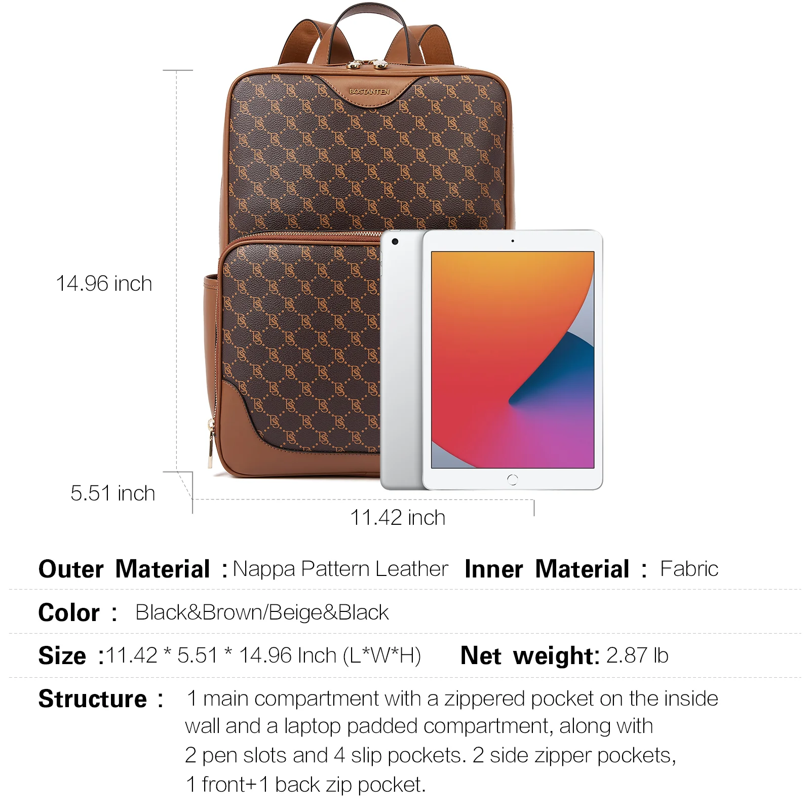 Baish Nappa Pattern Italian Leather Backpack for Women - Image 3