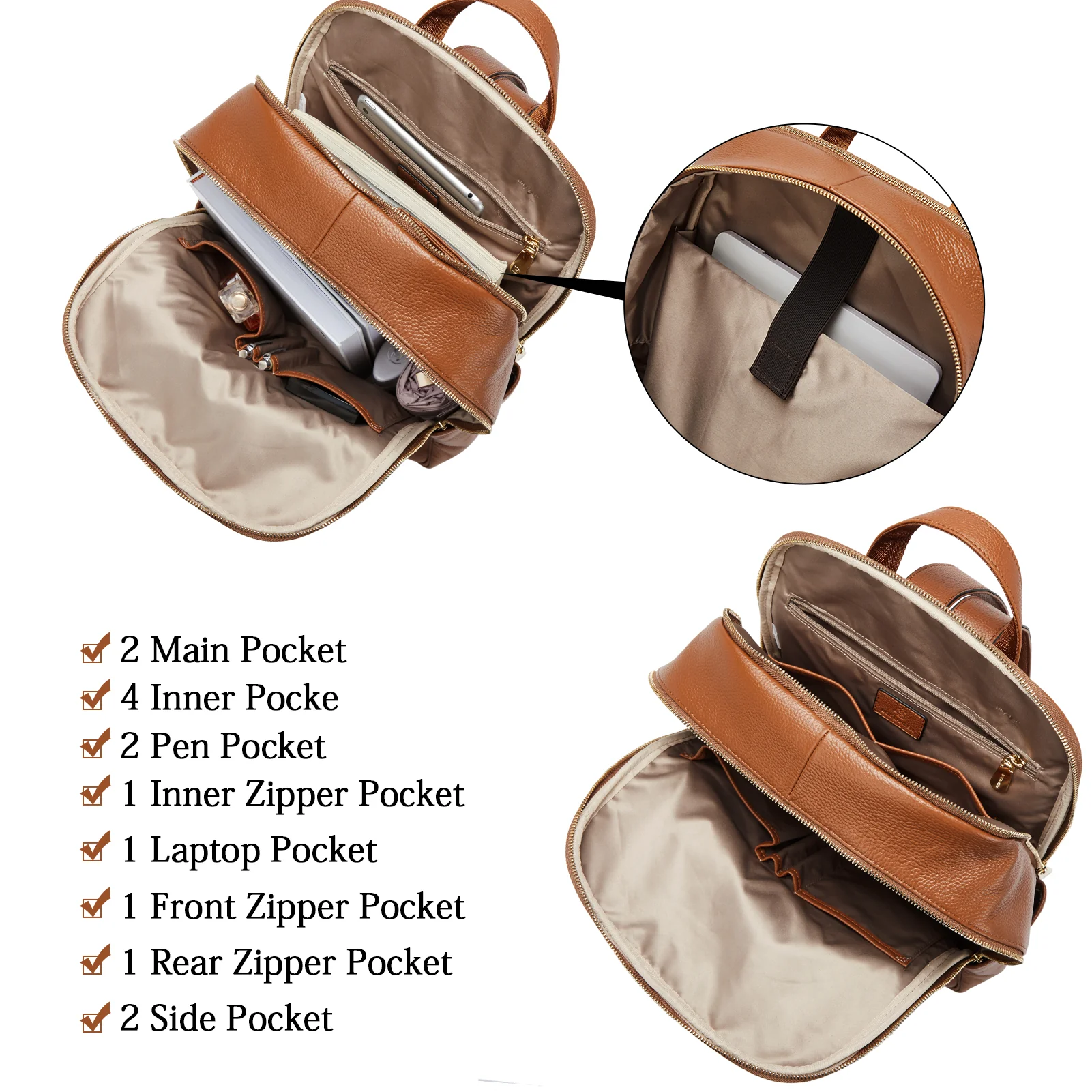 Nombongo Leather 15.6 Inch Laptop Daypack Backpack for Women - Image 14