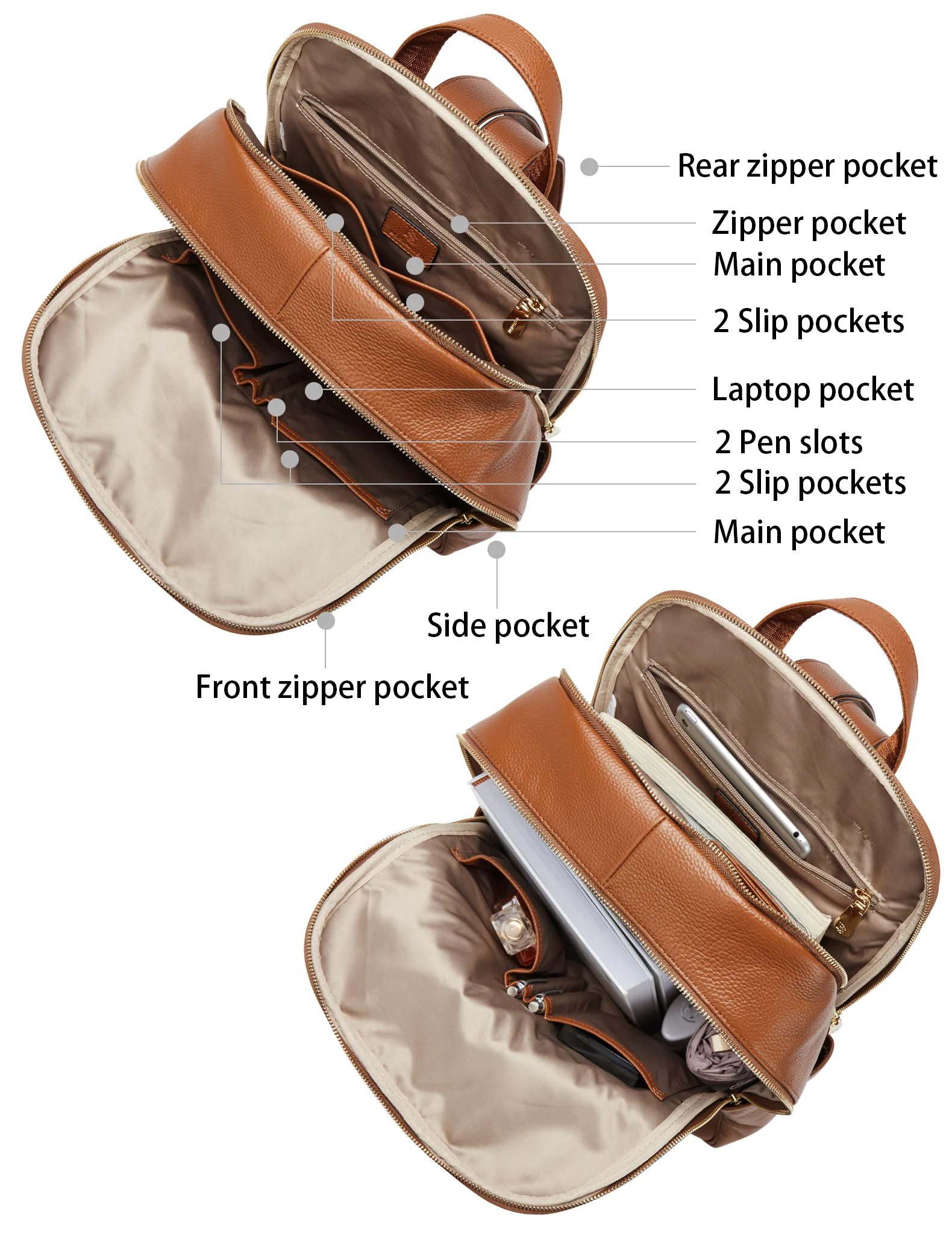 Nombongo Leather 15.6 Inch Laptop Daypack Backpack for Women - Image 15
