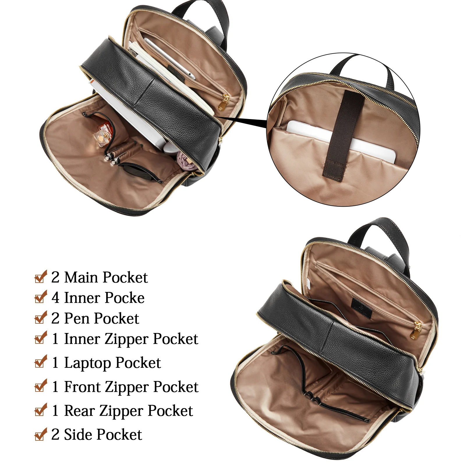 Nombongo Leather 15.6 Inch Laptop Daypack Backpack for Women - Image 4