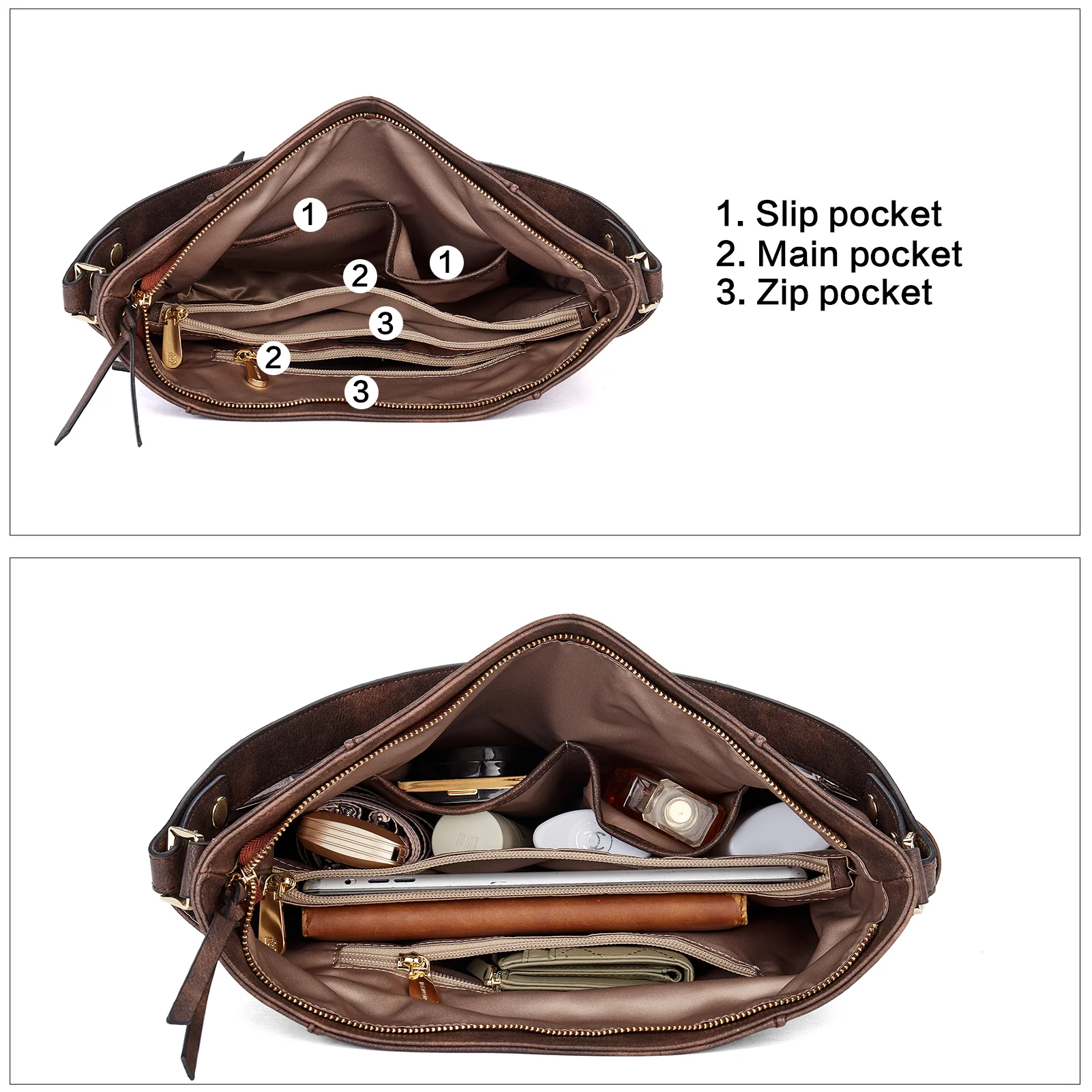 BOSTANTEN Genuine Leather Hobo Handbags Designer Shoulder Tote Purses Crossbody Large Bag for Women - Image 4