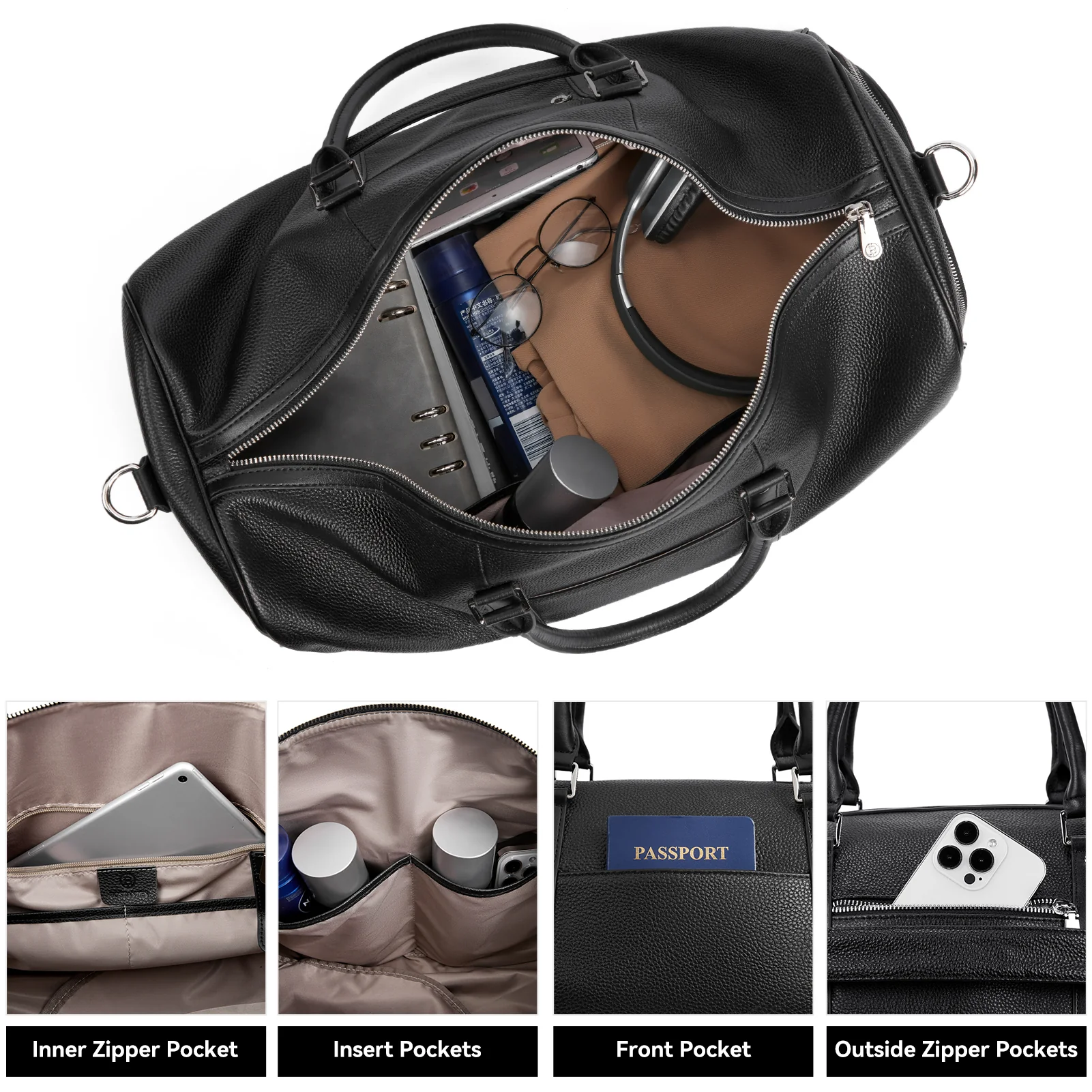 Vixen Oversized Leather Duffle Bag With Shoes Compartment - Image 7