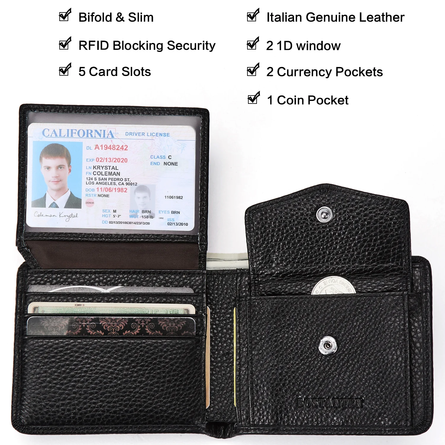 Premium Leather Wallet with 2 ID Window and Coin Slot for Men - Image 3