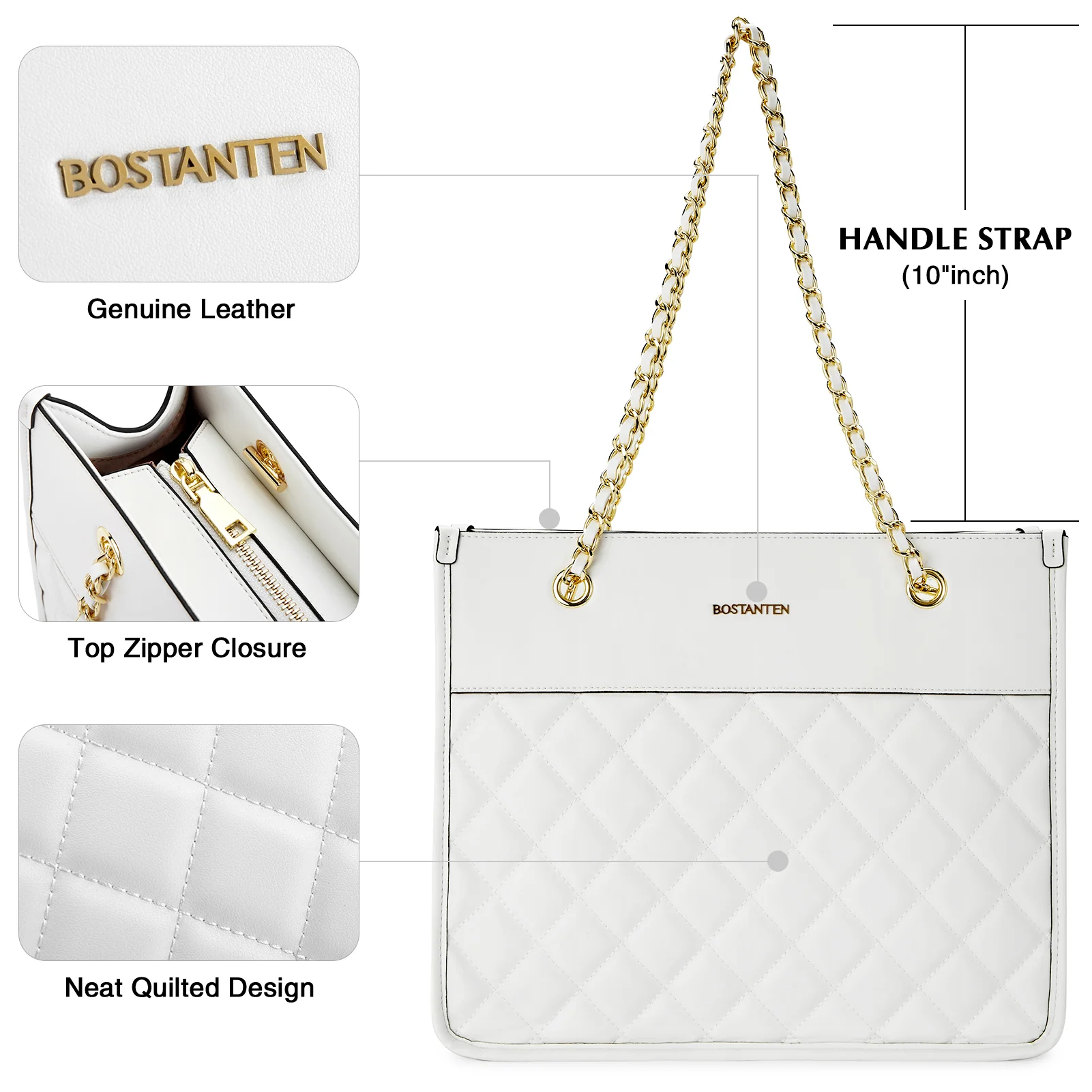BOSTANTEN Handbags for Women Designer Leather Purses Quilted Shoulder Tote Bag with Chain Strap - Image 14