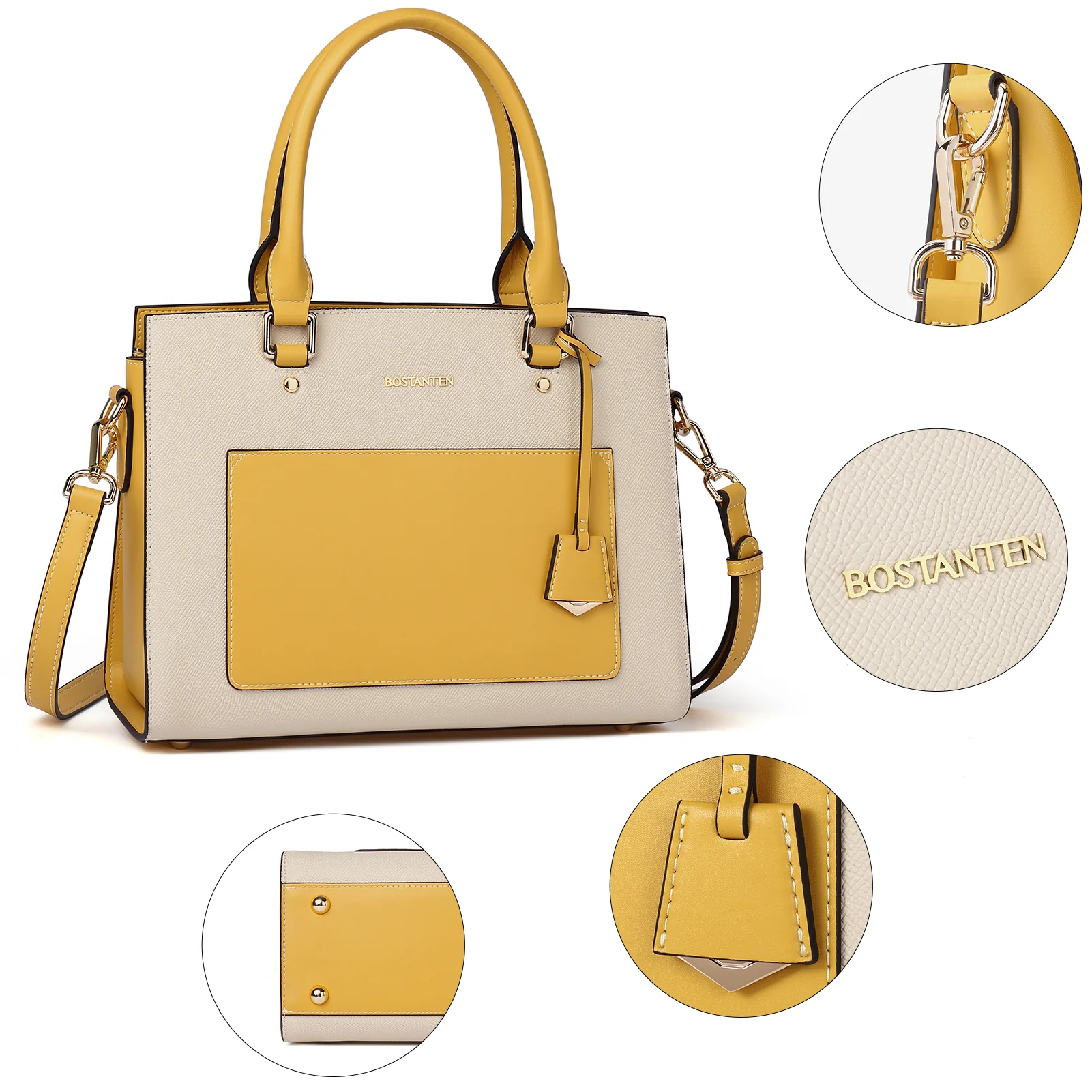BOSTANTEN Women Top Handle Leather Tote Bag With Shoulder Strap - Image 13