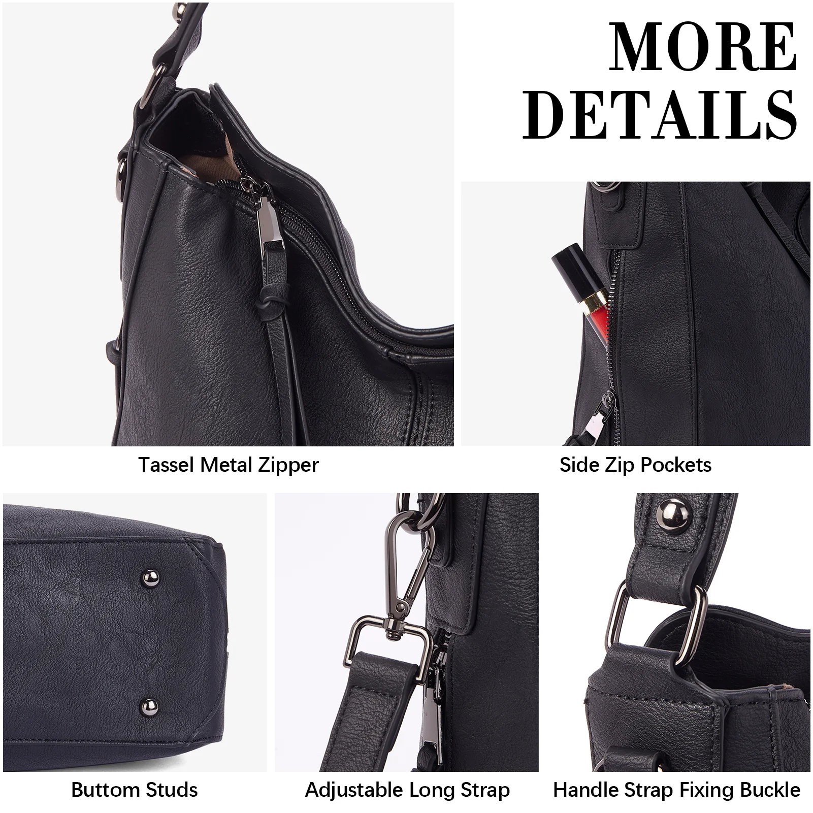 Kweli Large Stitch Detail Vegan Lether Hobo Bag - Image 11