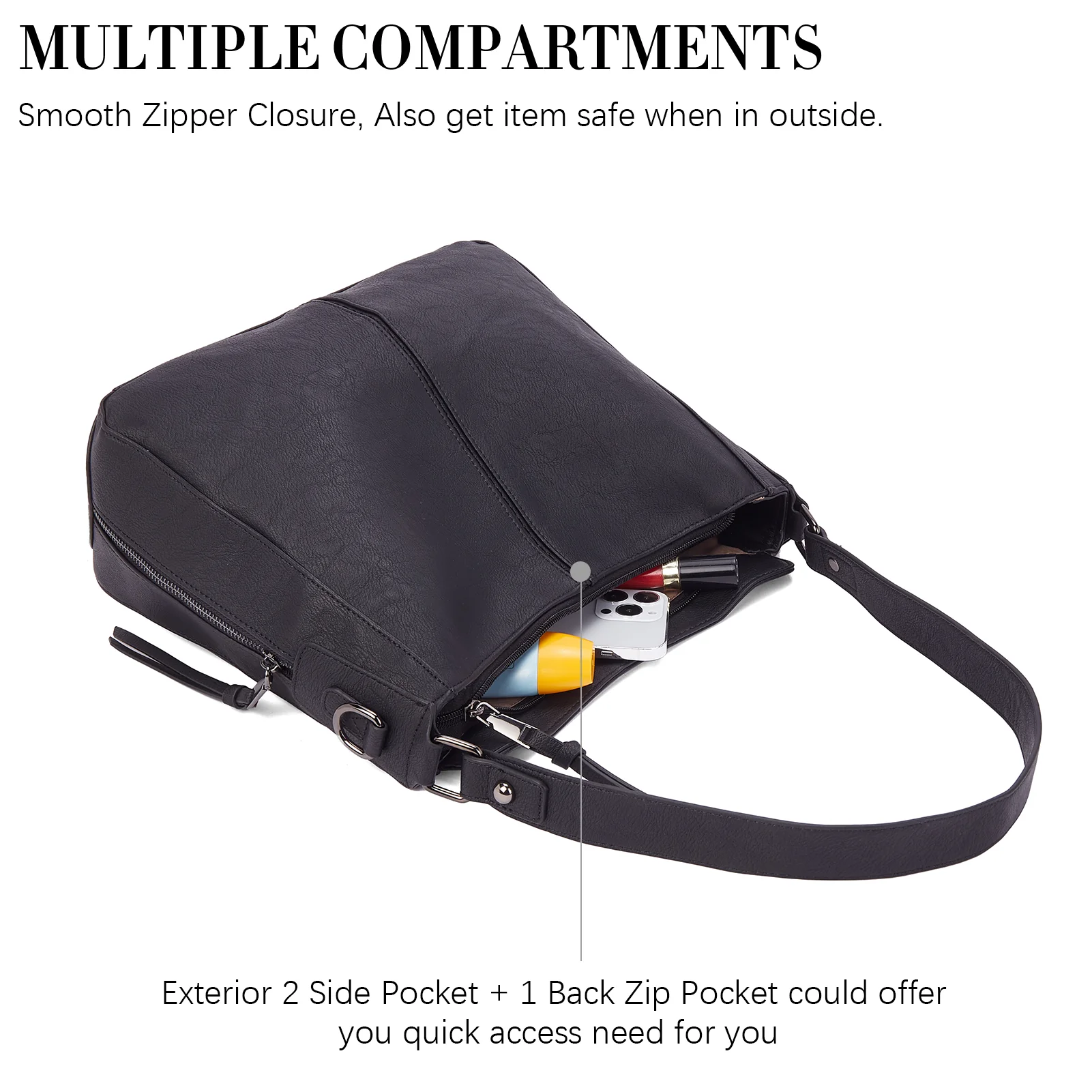 Kweli Large Stitch Detail Vegan Lether Hobo Bag - Image 13