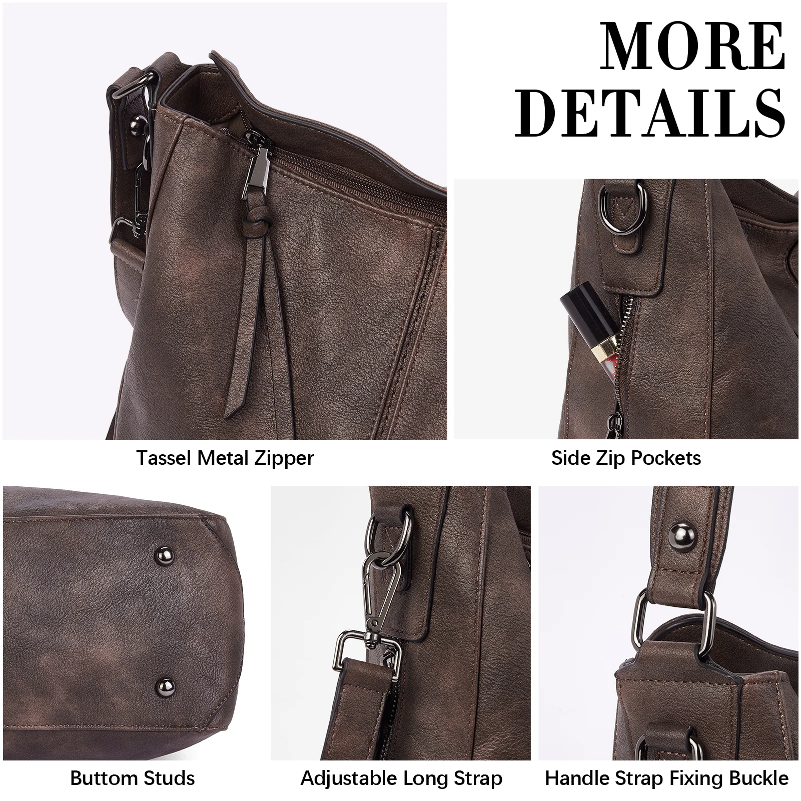 Kweli Large Stitch Detail Vegan Lether Hobo Bag - Image 17
