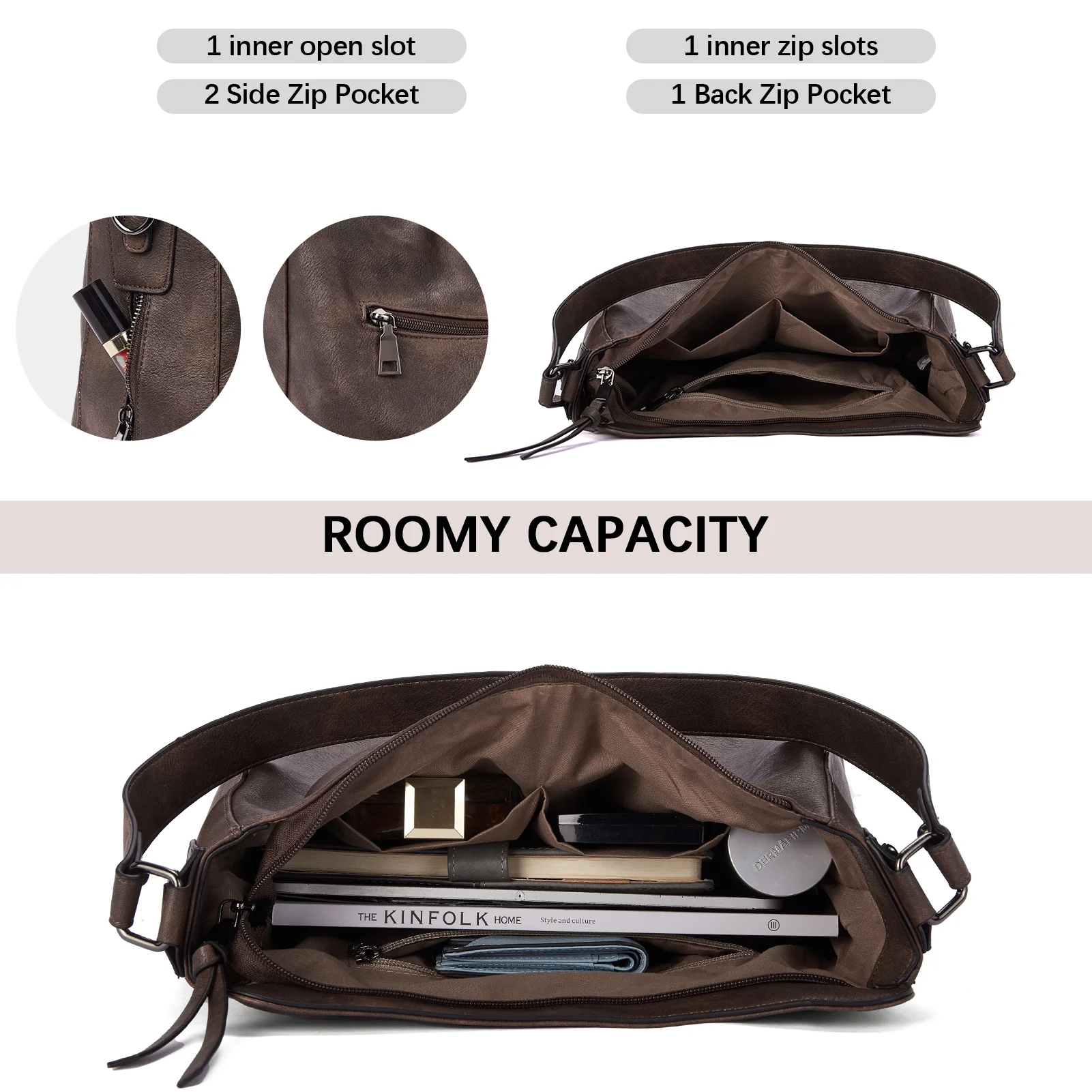 Kweli Large Stitch Detail Vegan Lether Hobo Bag - Image 18