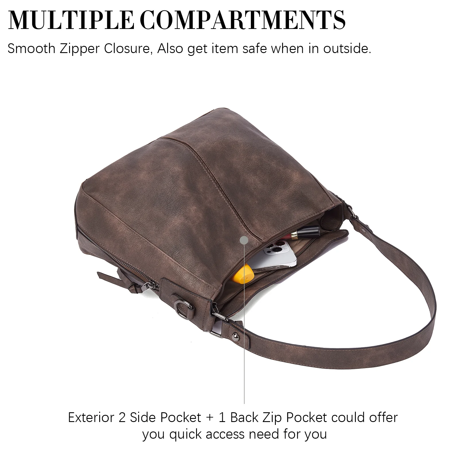 Kweli Large Stitch Detail Vegan Lether Hobo Bag - Image 19