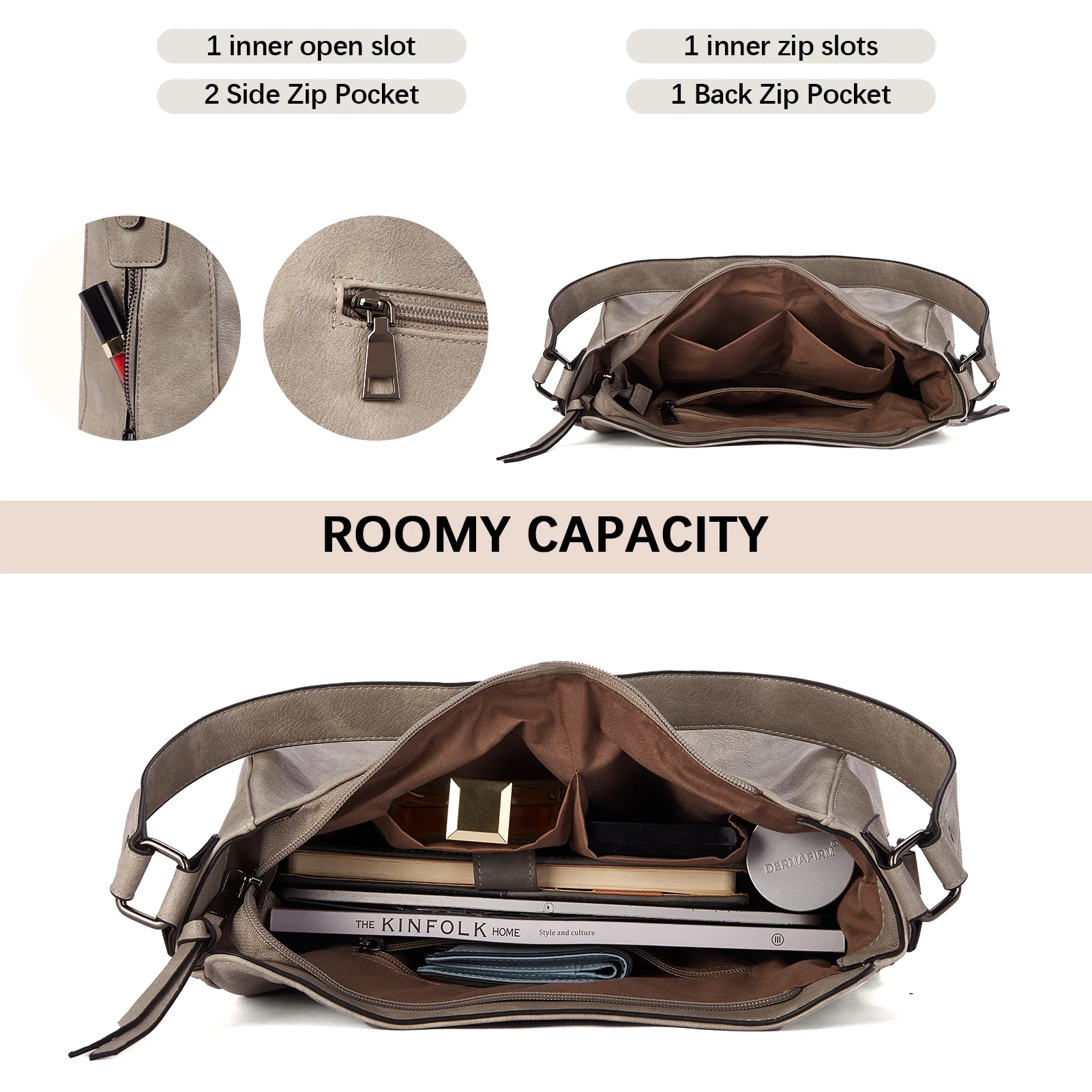 Kweli Large Stitch Detail Vegan Lether Hobo Bag - Image 26